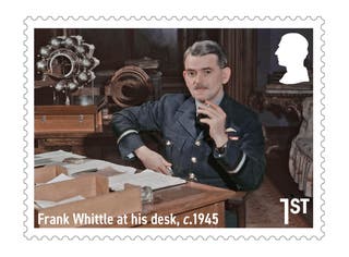 Sir Frank Whittle at his desk features on one of the stamps (Royal Mail/PA)