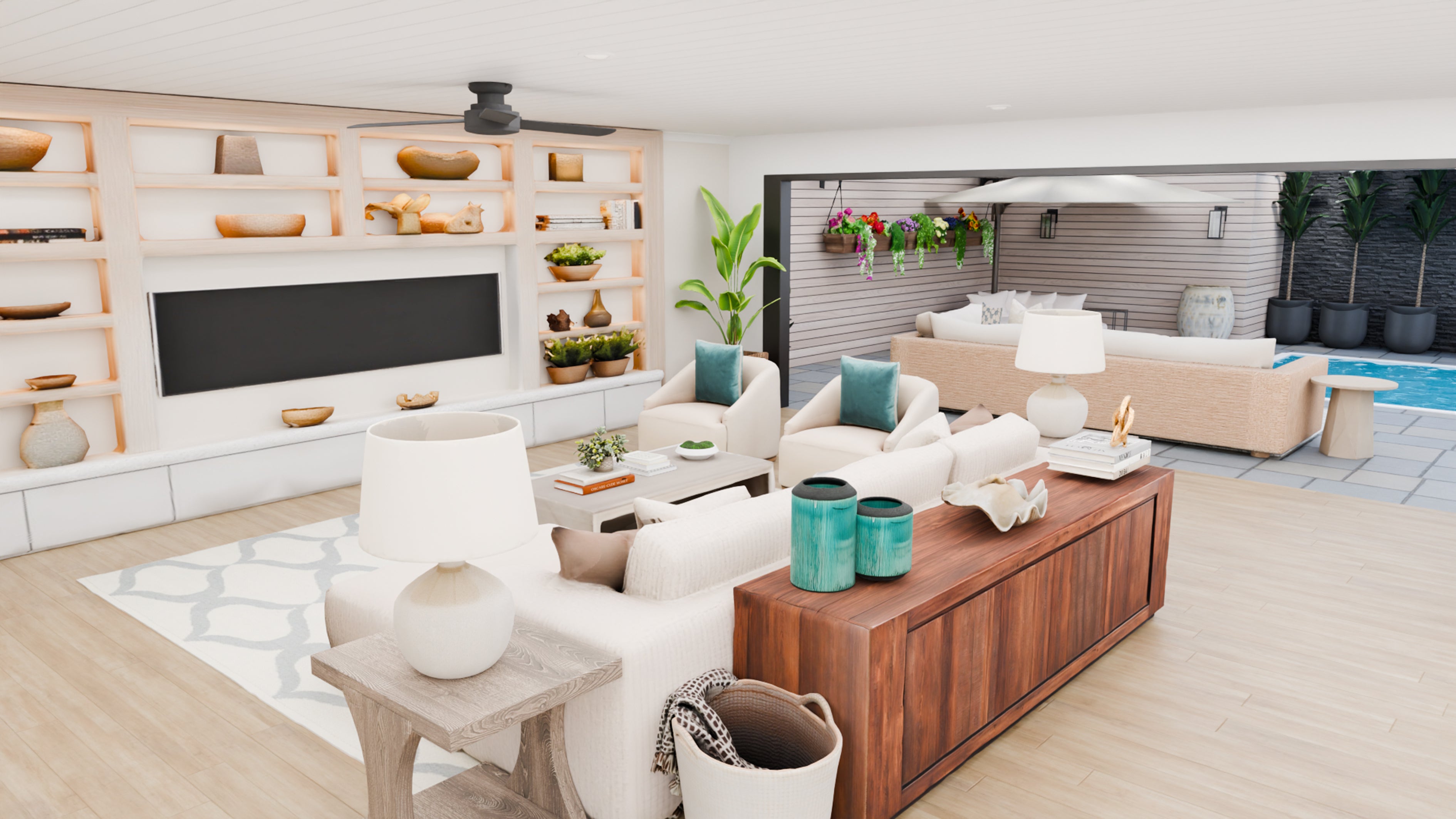Anna Gray Designs reimagines coastal Florida living in this design generated using Houzz Pro, with a seamless indoor-outdoor layout, layered neutrals, warm wood tones and spaces designed for relaxed entertaining (Anna Gray Designs/Houzz Pro/PA)
