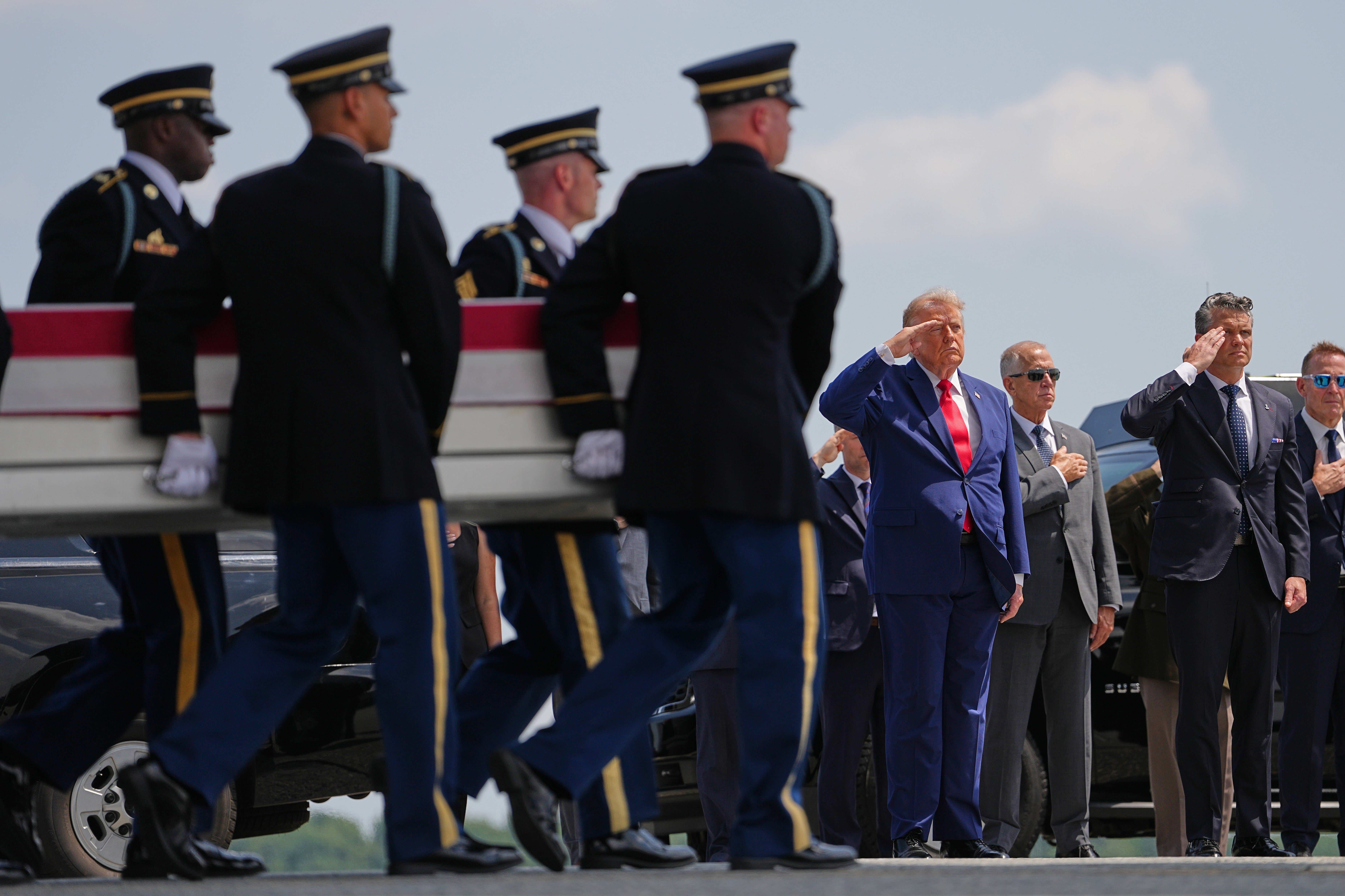 Hegseth joined President Donald Trump to witness the latest dignified transfer of American casualties of the Iran war Wednesday