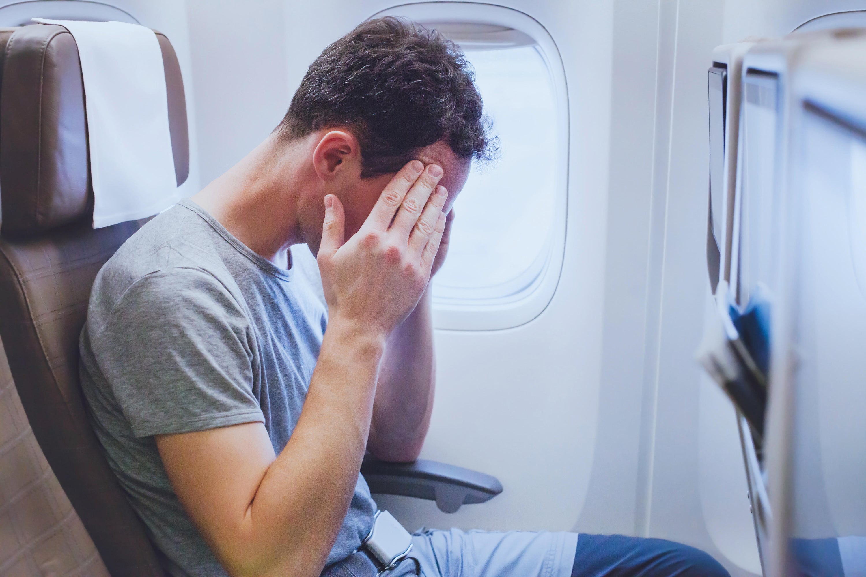 ‘Headaches on planes are also quite common and can be linked to a number of factors, and are quite commonly caused by dehydration,’ says Hanif