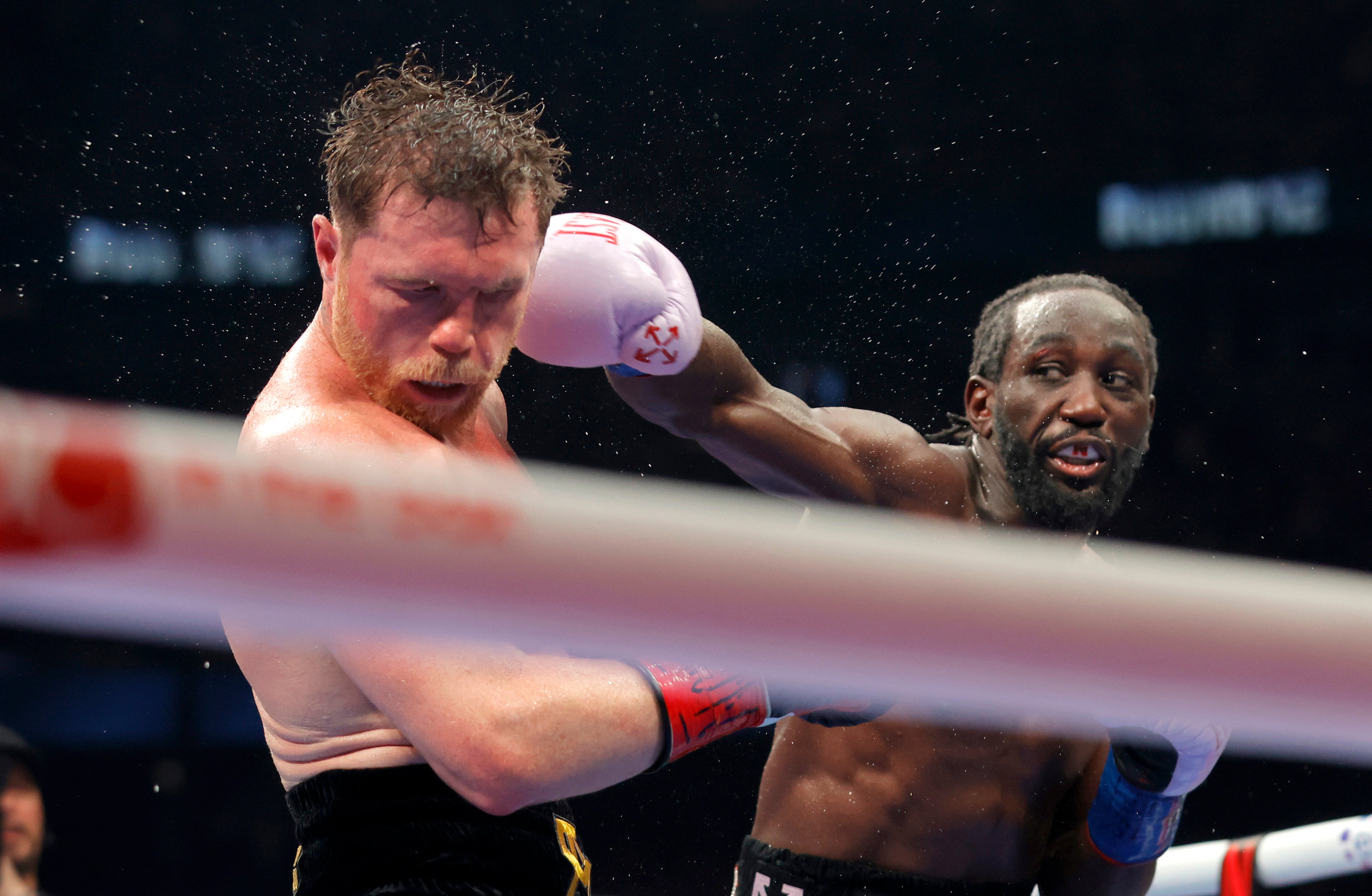 Terence Crawford beat Canelo Alvarez (right) on points to become a three-weight undisputed champion