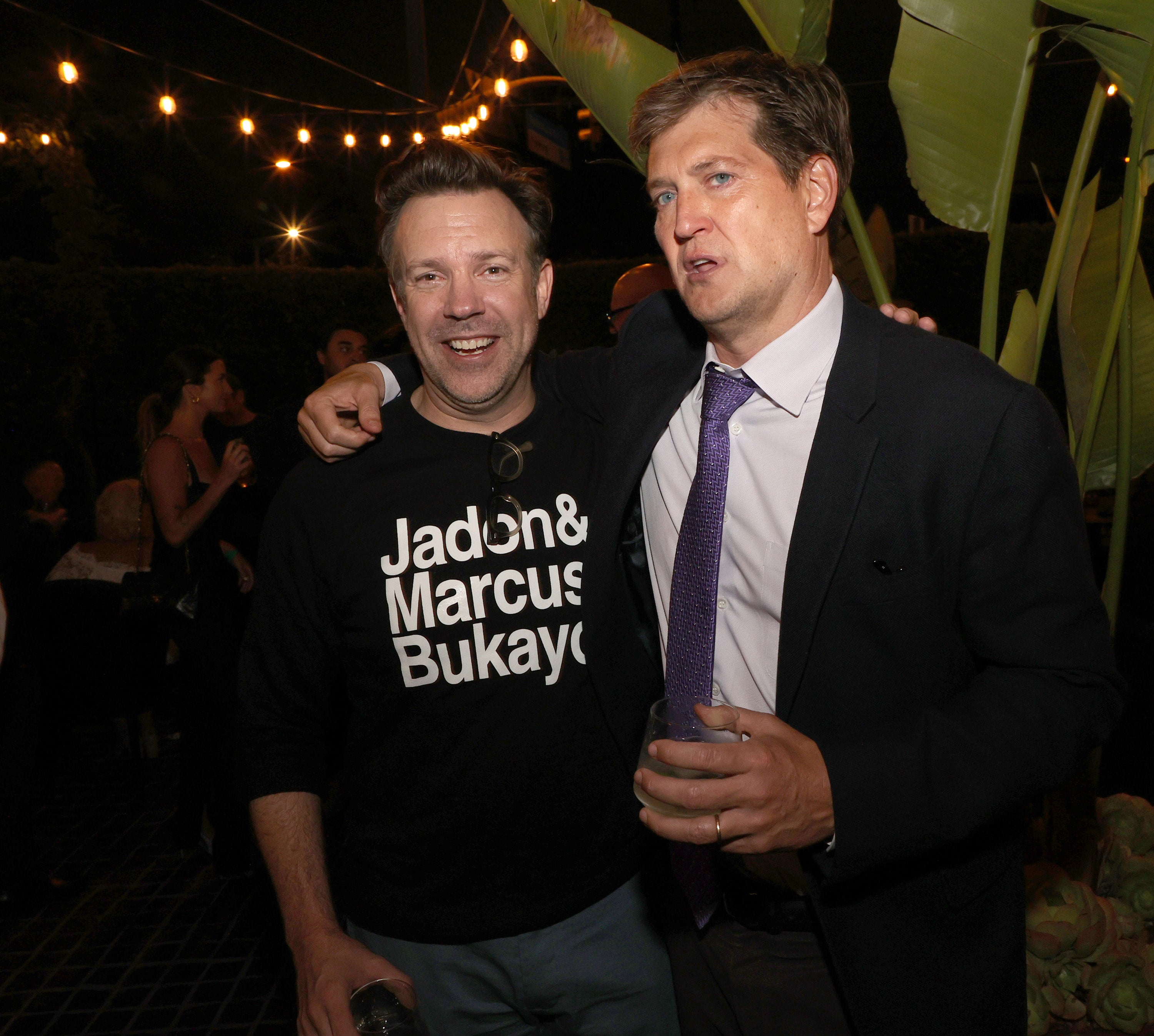 Jason Sudeikis and Bill Lawrence pictured at the after-party for season two of ‘Ted Lasso’ in 2021