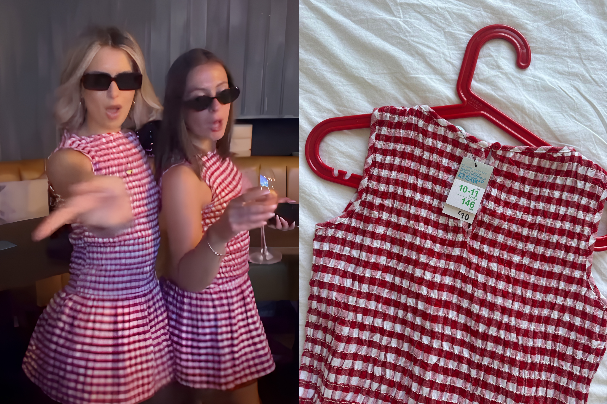 Viral: Lydia and her friend Catherine showed up to the pub in the same children’s dress (Lydia Spencer-Elliott/The Independent)