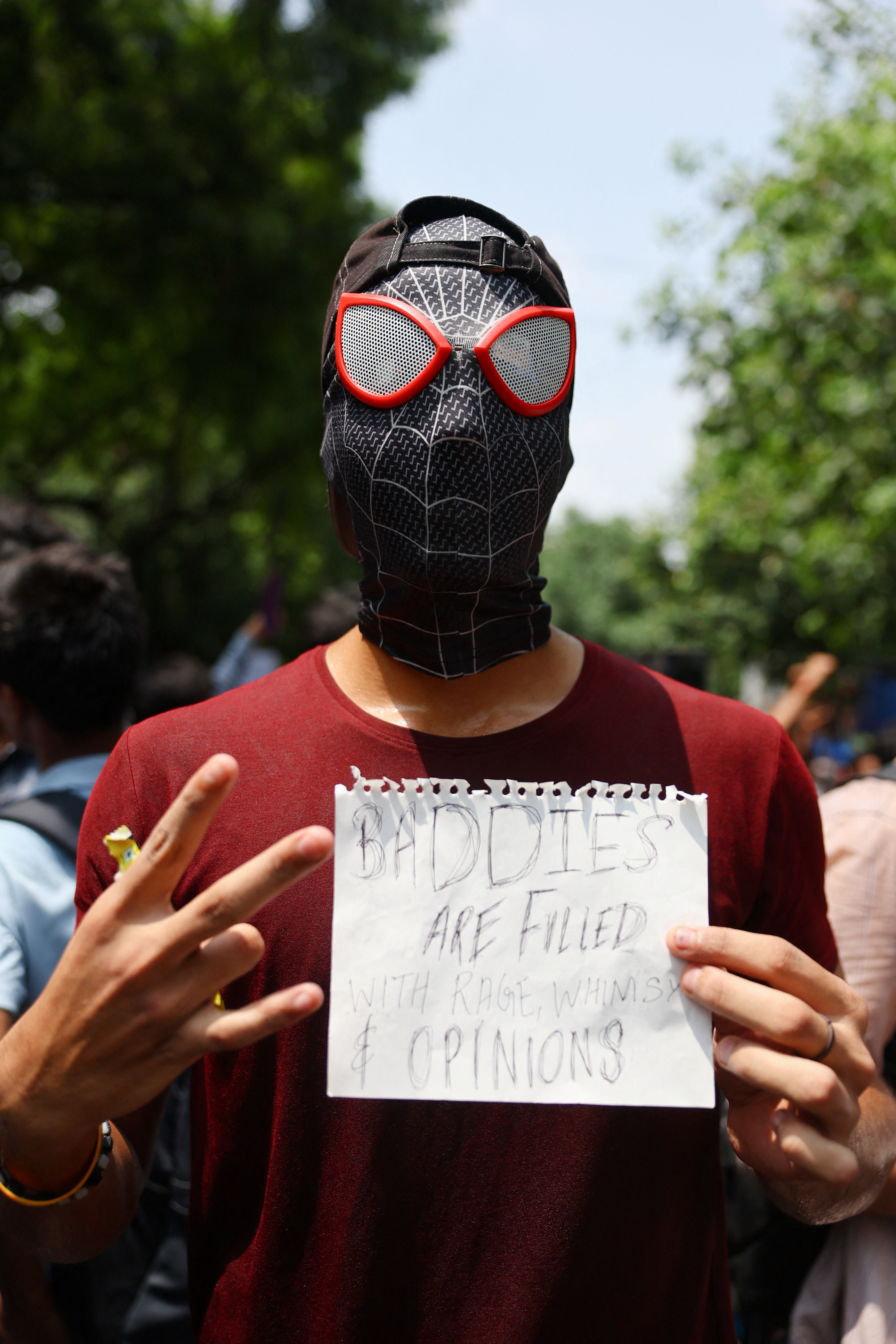 Demonstrators dressed as Batman, Spider-Man, Superman, and Iron Man all made appearances