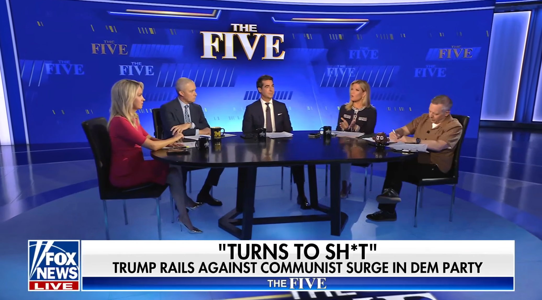 Two female Fox News hosts sat alongside Watters as he made the comments (The Five/ Fox News)