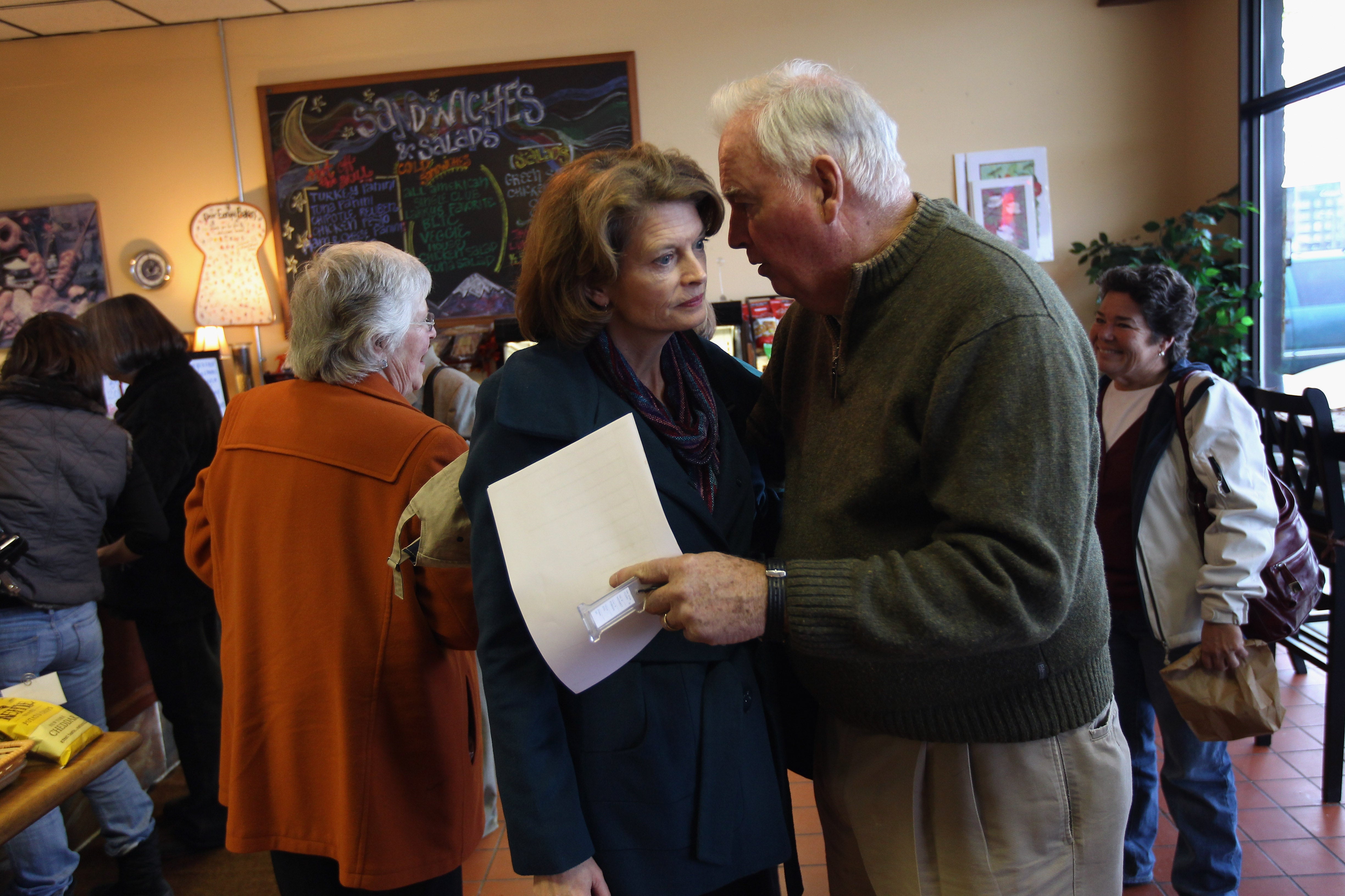 Until now, the most recent example of a Senate vacancy filled by a relative was Senator Lisa Murkowski, an Alaska Republican. Pictured: Lisa Murkowski speaks with her father Former Alaska Senator and Governor Frank Murkowski in 2010