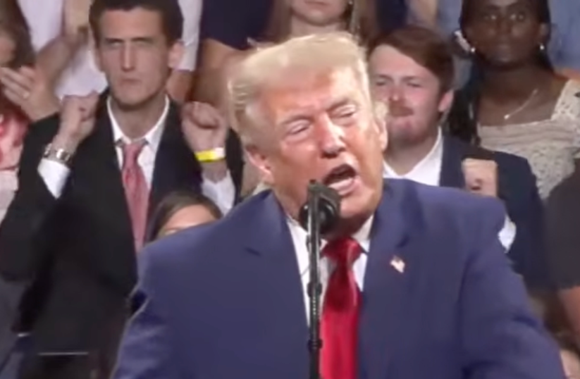 At one point he copies Trump's fist-pumping dance, which the president has been known to deploy on stage