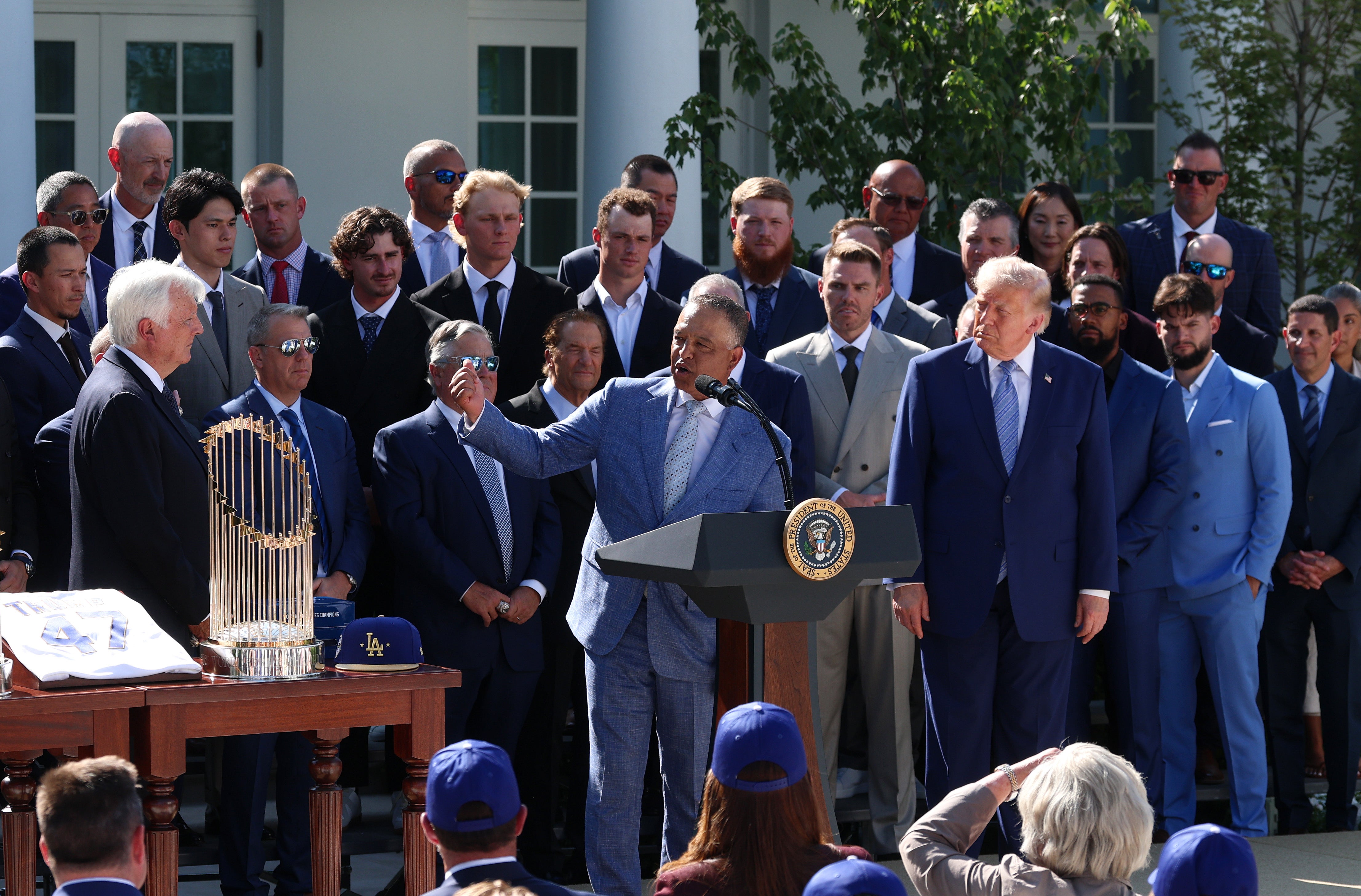 The Dodgers also gave Trump what looked like a replica of a World Series ring