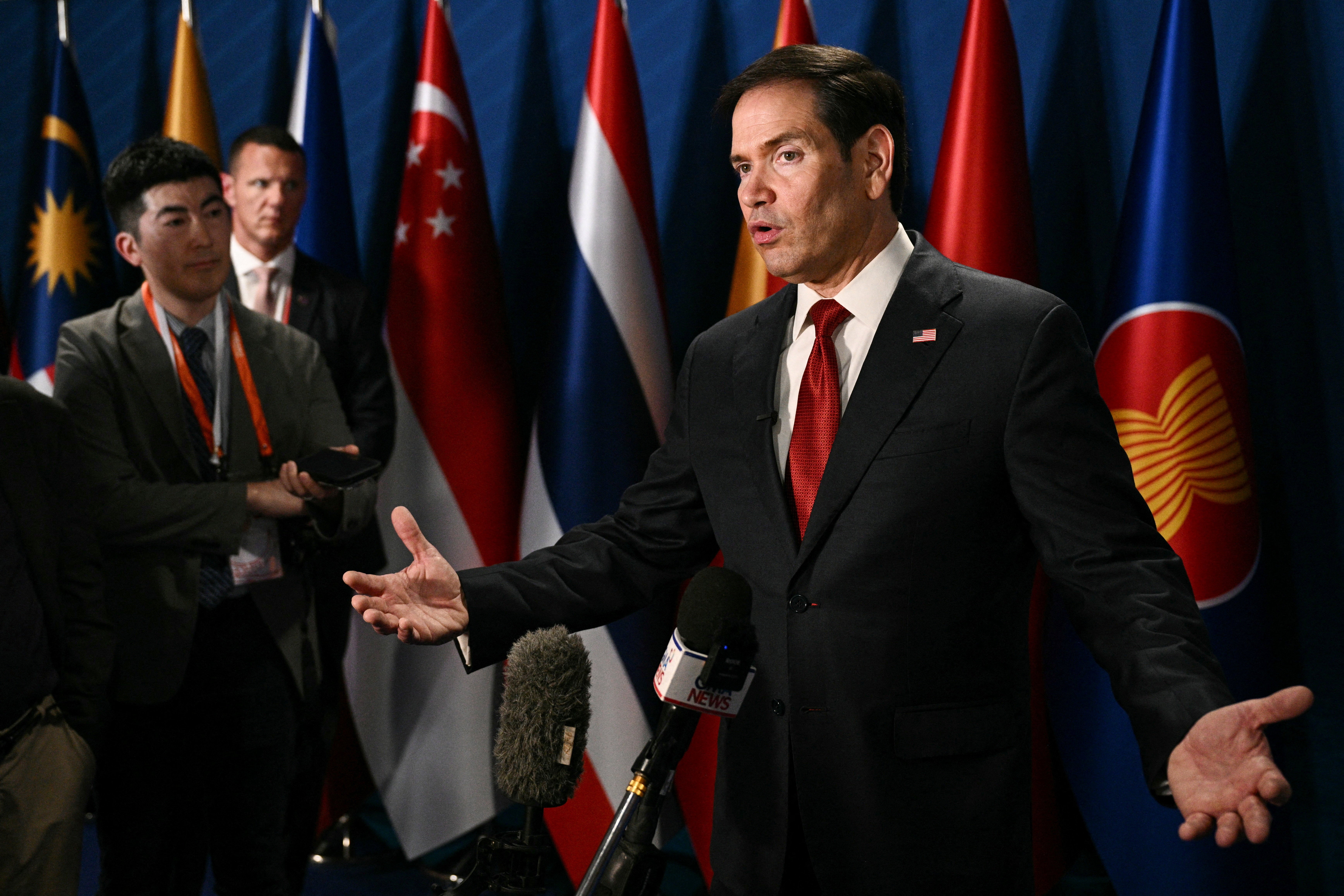 US Secretary of State Marco Rubio speaks to the press on the sidelines of the Association of Southeast Asian Nations (ASEAN) Foreign Ministers Meeting in Pasay, Metro Manila (Reuters)