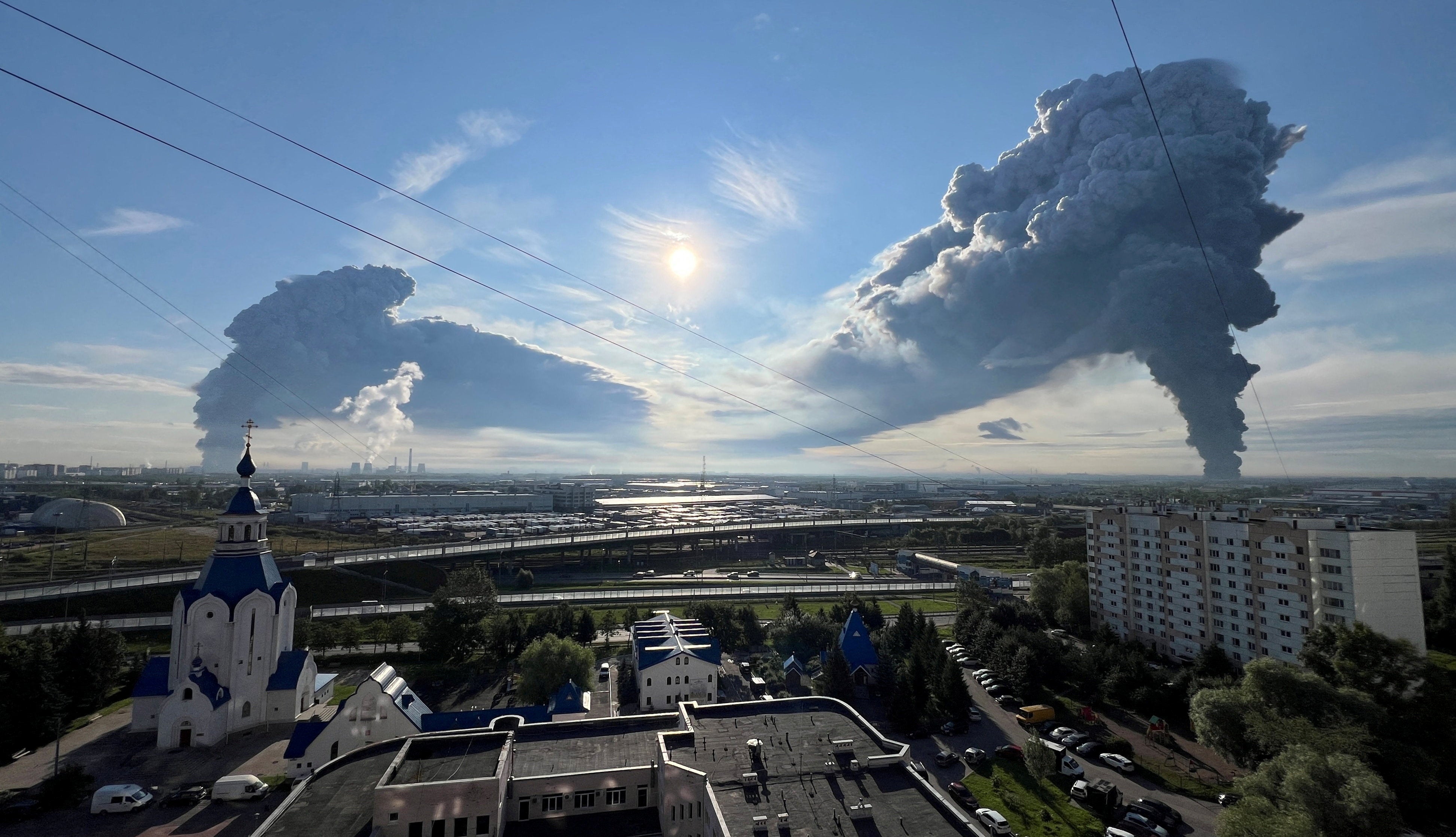 Smoke billows from the burning Wildberries warehouses following a Ukrainian drone attack, according to local authorities, in the course of the Russia-Ukraine conflict, in Saint Petersburg, Russia July 24, 2026. (Reuters)