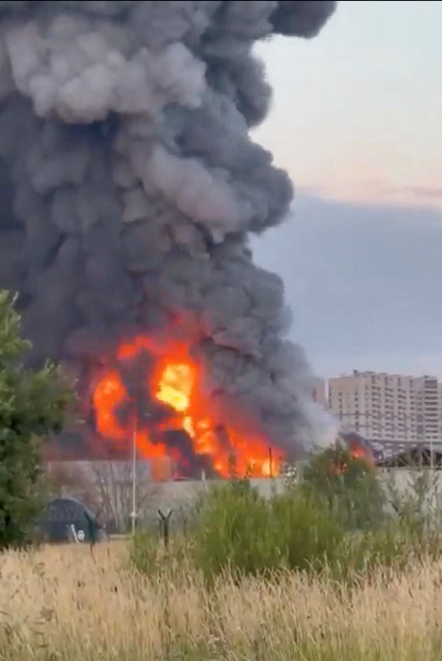 Smoke rises from Wildberries warehouse on fire, from what the Ukrainian authorities say was following a drone attack, in Leningrad Region, Russia July 24, 2026 in this screengrab taken from a social media video. (Reuters)