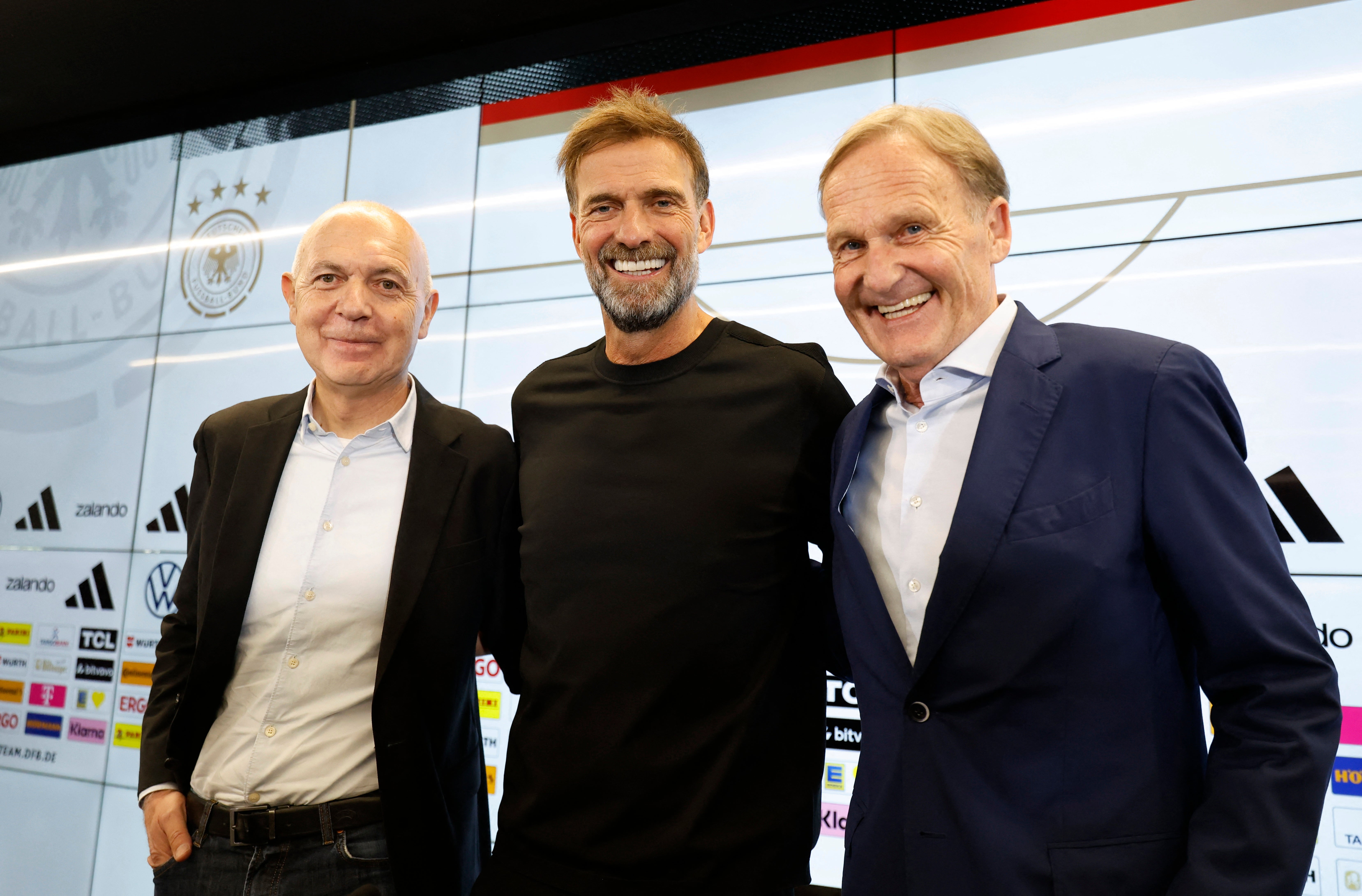 Jurgen Klopp during a press conference with DFB President Bernd Neuendorf and Vice President Hans-Joachim Watzke