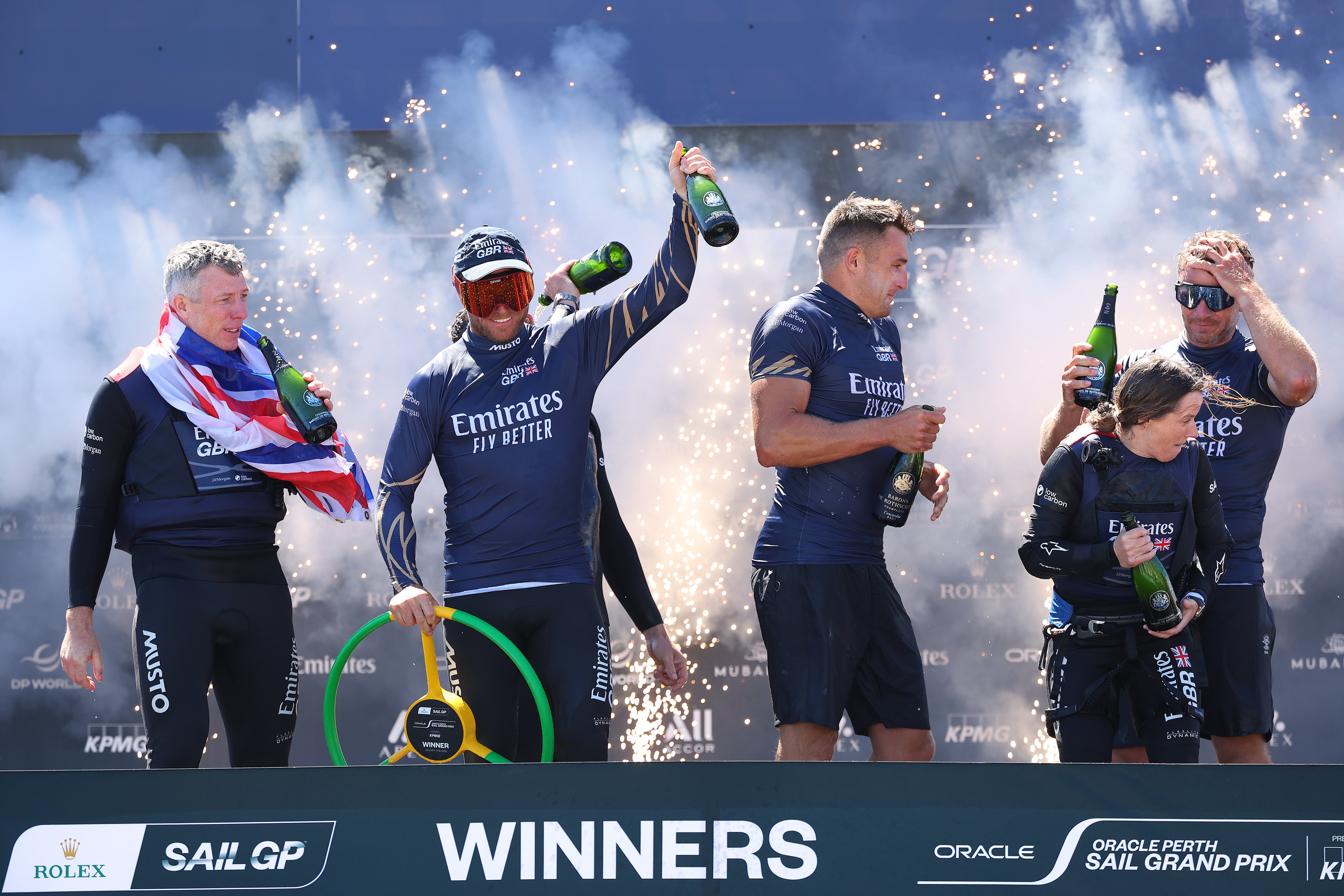 The Emirates Great Britain SailGP Team celebrate winning SailGP Perth (Getty)