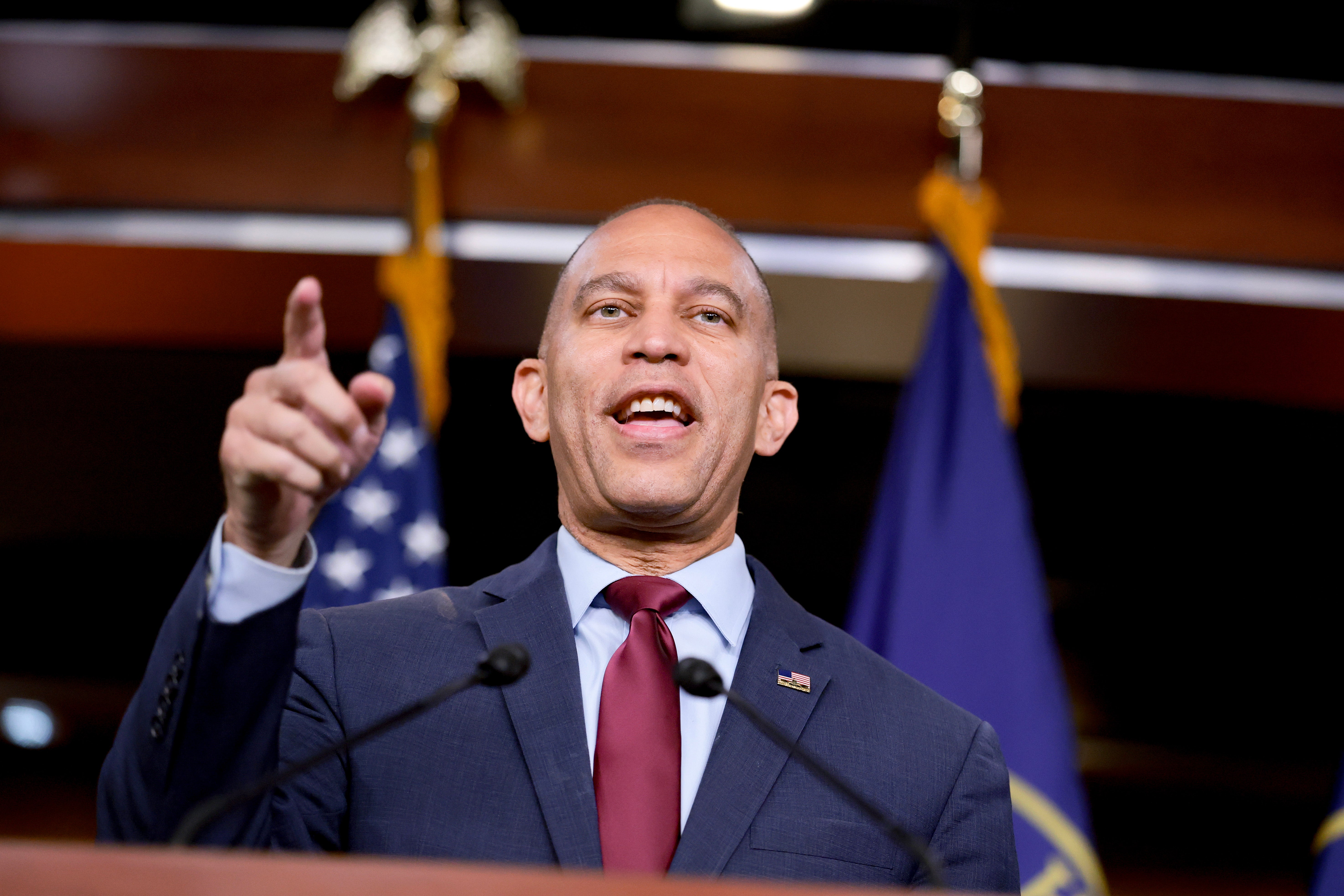 House Minority Leader Hakeem Jeffries (D-N,Y.) would not directly say if Democrats would claw back money from ICE should they win back the House of Representatives.