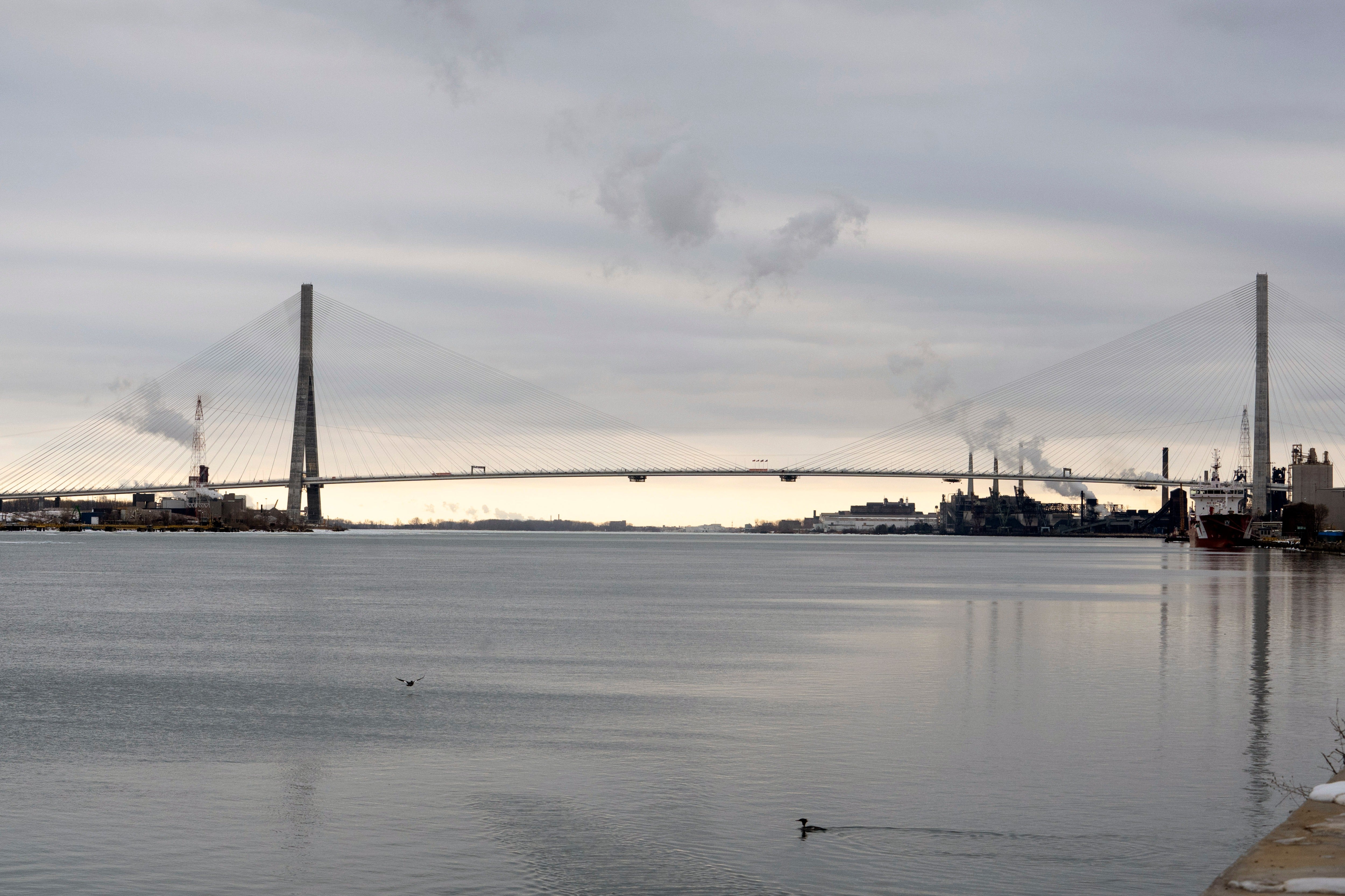 Canadian officials held a ceremony Friday marking the completion of the Gordie Howe International Bridge, which connects Detroit, Michigan, to Windsor, Ontario