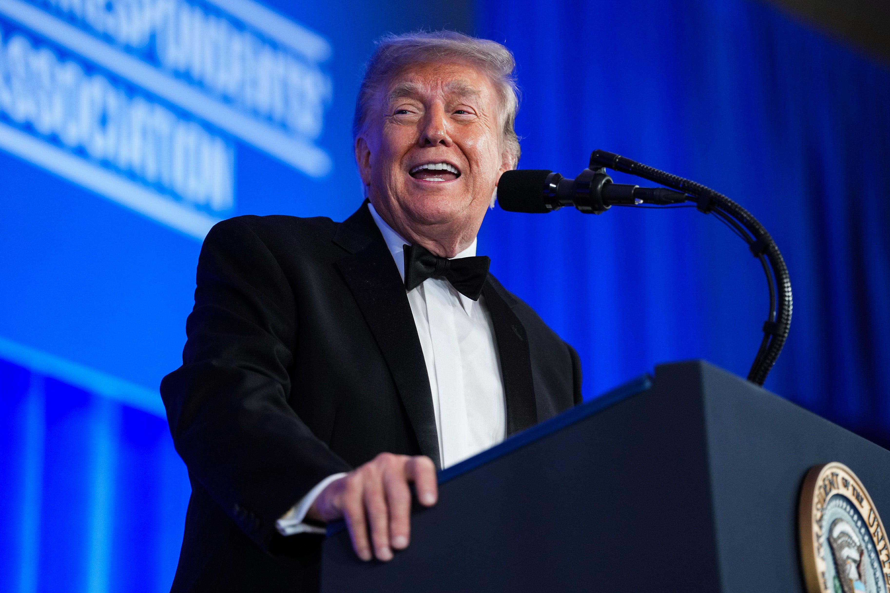 The president’s speech was light on jokes and heavy on grievances, with the Republican using the appearance to slam anti-Trump comedians and critics of the White House ballroom project, while complaining of his years of being treated ‘unfairly’ by the media in the room