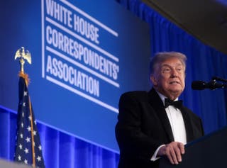 U.S. President Donald Trump delivers remarks at the White House Correspondents' Association (WHCA) Dinner, which was rescheduled from April after it was interrupted when a man tried to force his way through security and fired a shotgun, at the Waldorf Astoria hotel in Washington, D.C., U.S., July 24, 2026.