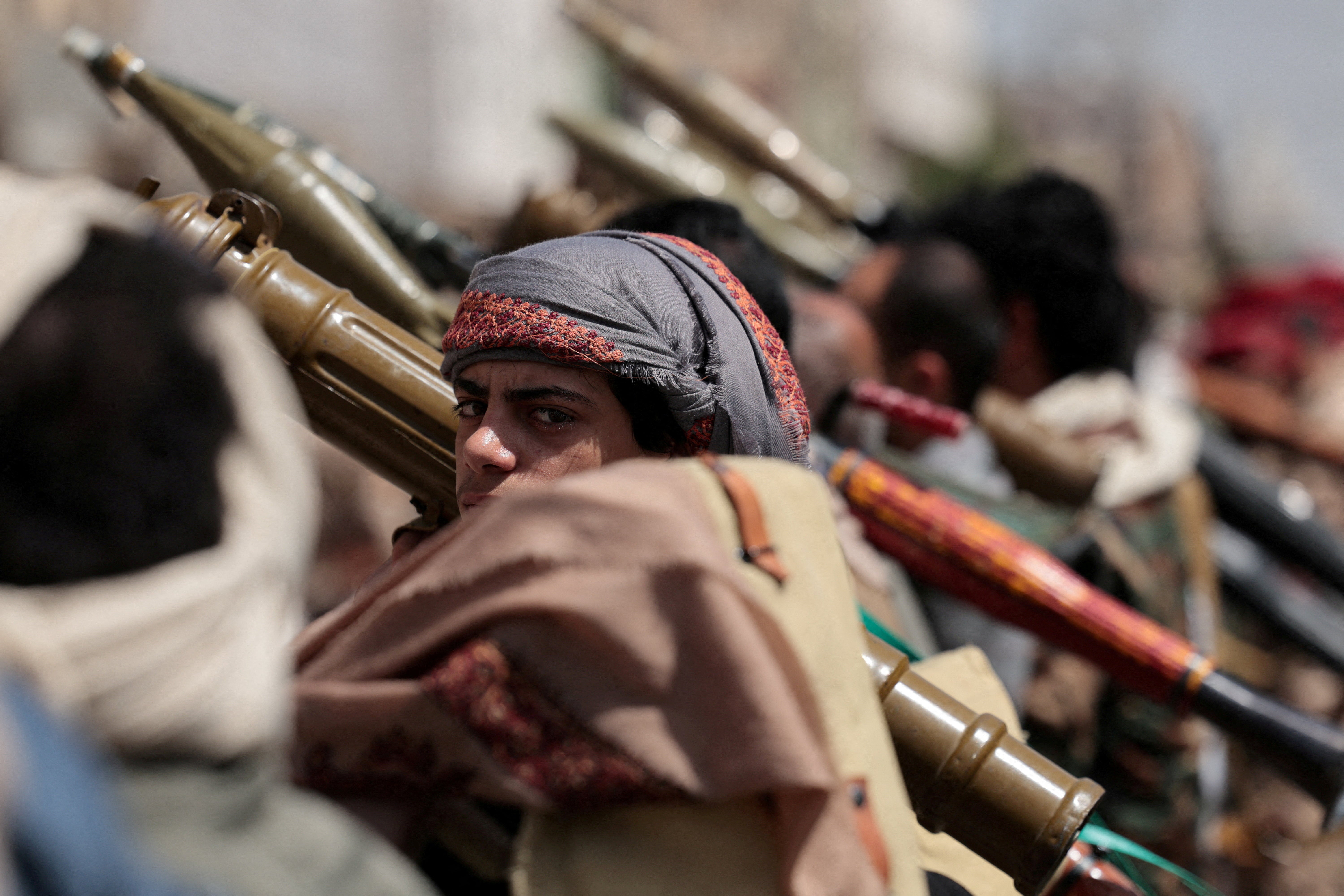 A Houthi follower looks on, during a pro-Iran demonstration, as the U.S.-Israel conflict with Iran continues, in Sanaa, Yemen April 6, 2026. (Reuters)