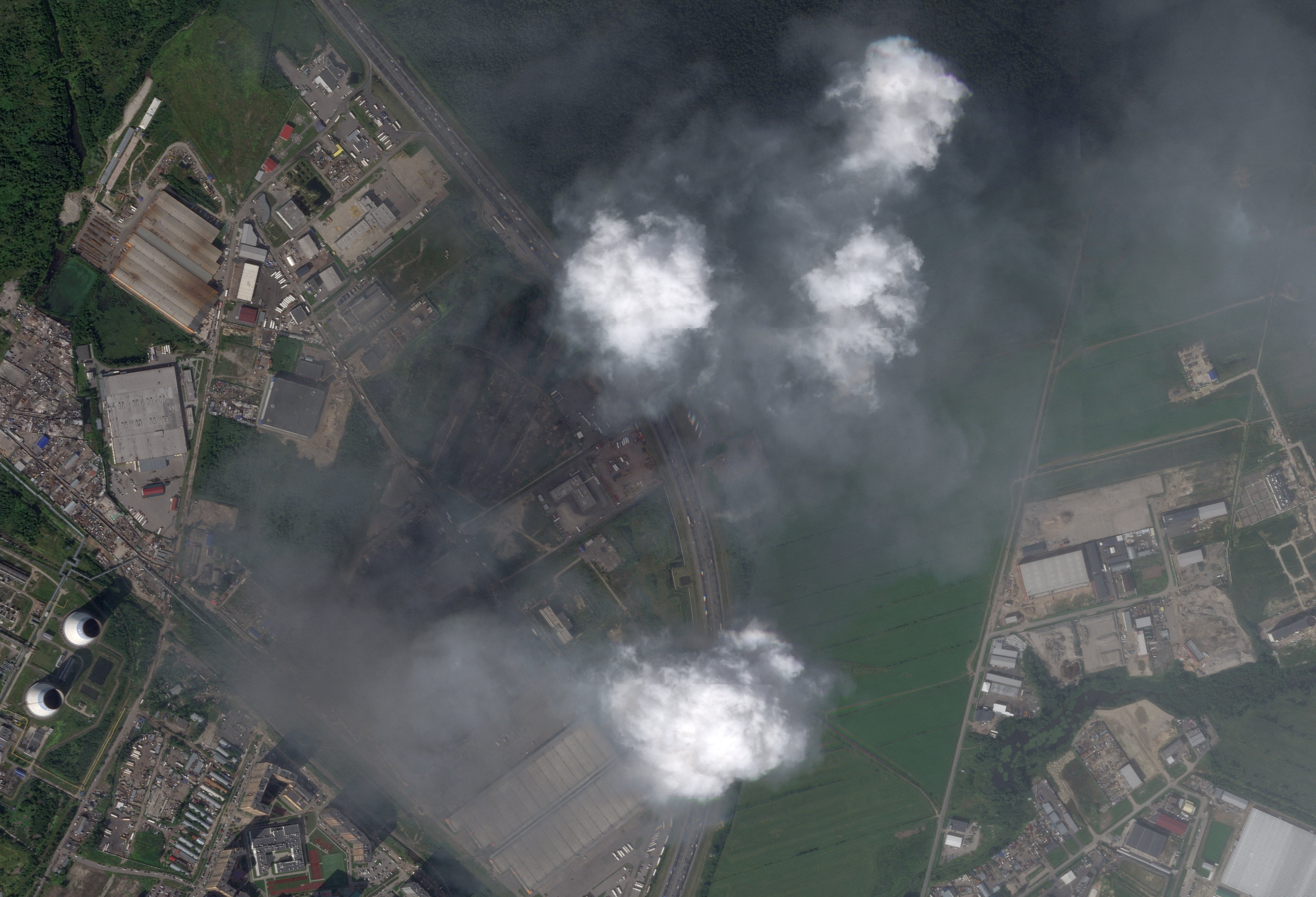 A satellite image shows smoke rising from the Wildberries facility in St Petersburg, Russia (Reuters)