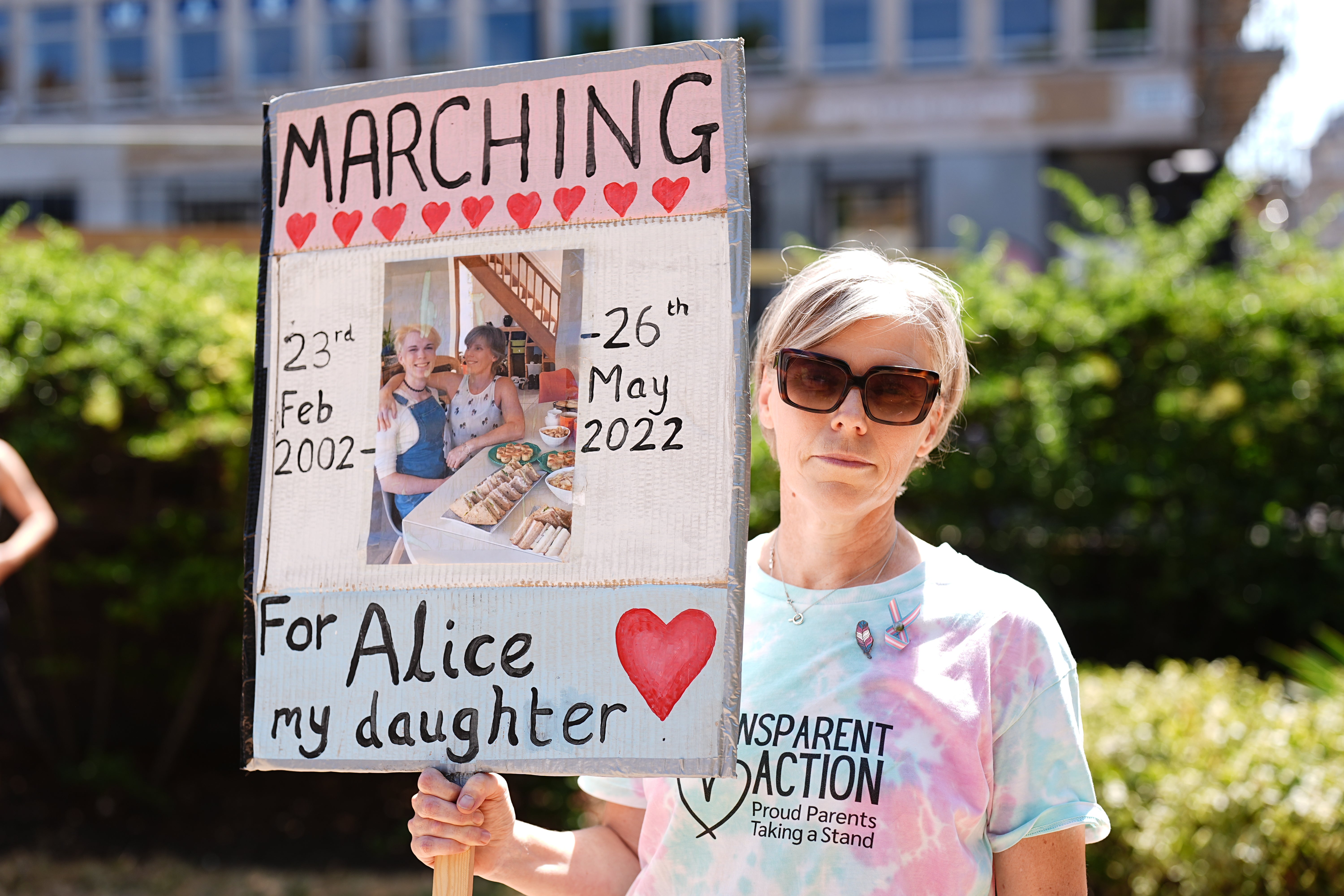 Caroline Litman, co-founder of the parent advocacy group Transparent Action, who is marching in memory of her daughter Alice (Aaron Chown/PA) (PA Wire)