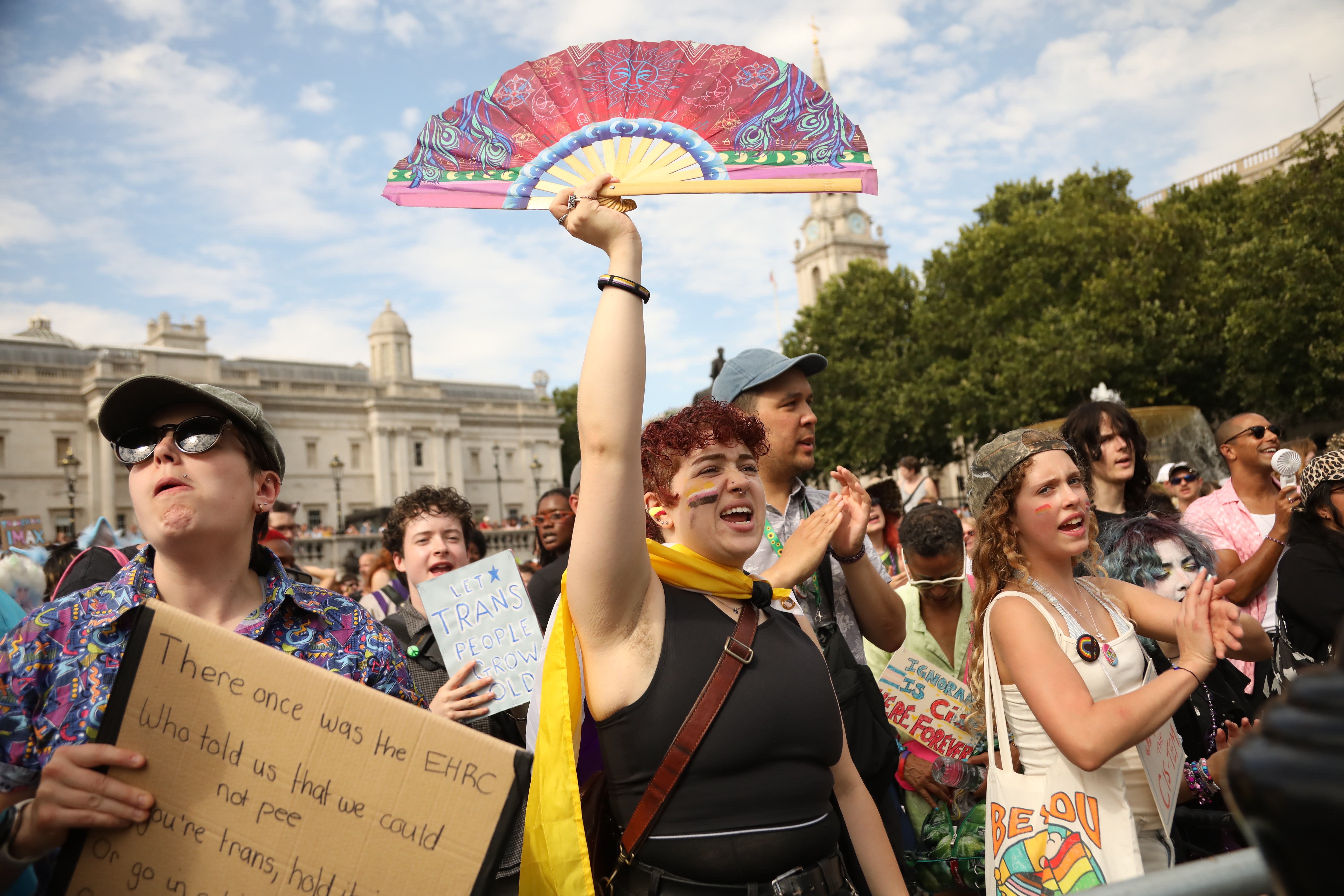 People take part in the London Trans+ Pride parade in London, England. (Getty)