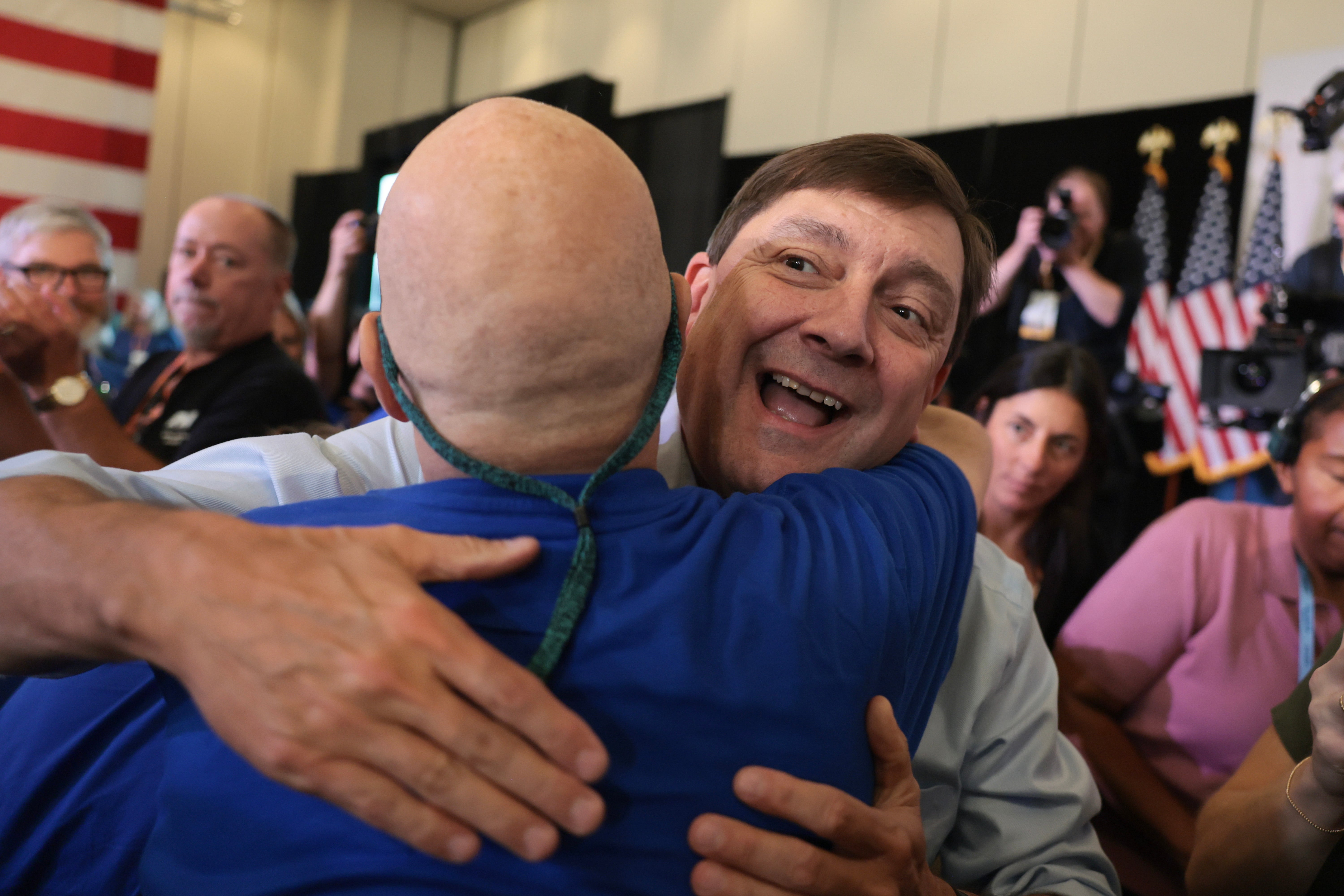 Troy Jackson greets people after being selected by the Maine Democratic Party to be their choice as the U.S. Senate nominee