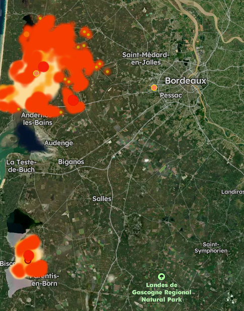 FireMap reveals where wildfires have spread near Bordeaux