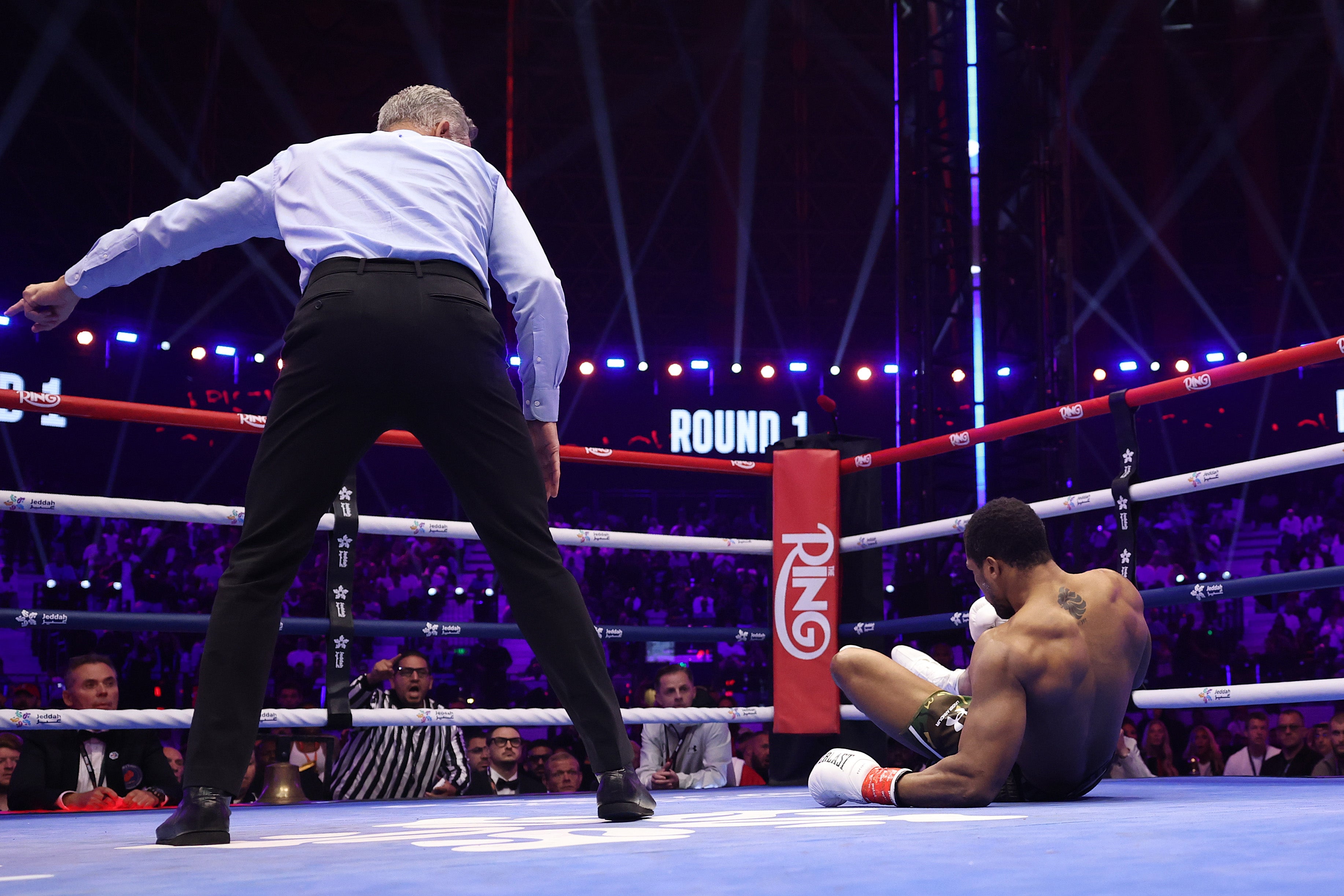 Anthony Joshua was knocked down within 30 seconds against Kritian Prenga