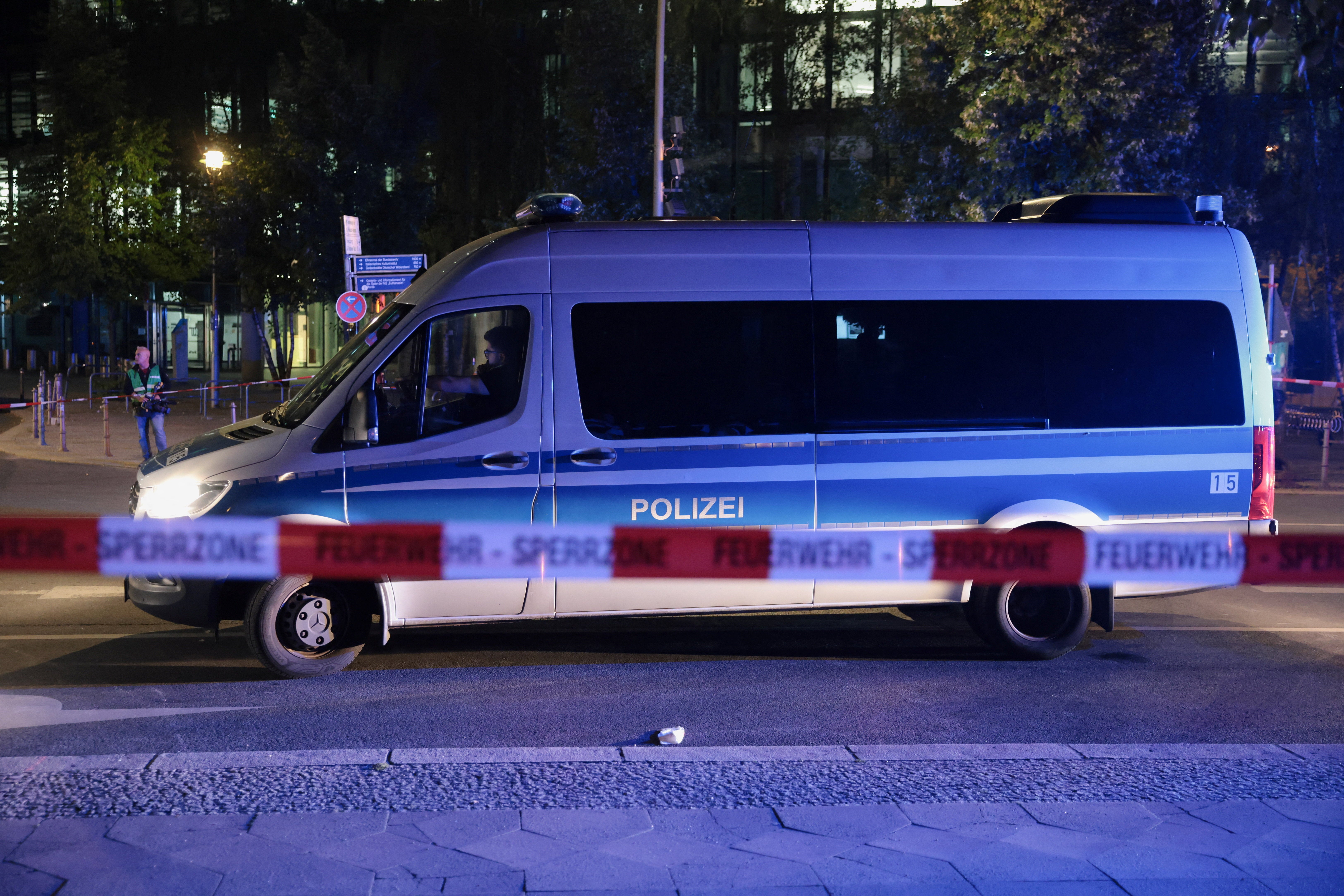 A police vehicle after the annual Berlin's Christopher Street Day Pride parade was called off, after a car crashed into the crowd at Tiergarten park, leaving several people injured, in Berlin, Germany, 26 July 2026