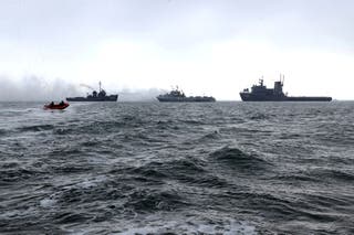 File: Navy ships of Iran and Azerbaijan move during an exercise between Iran and Azerbaijan in the Caspian Sea, Iran, in this picture obtained on 4 November 2024
