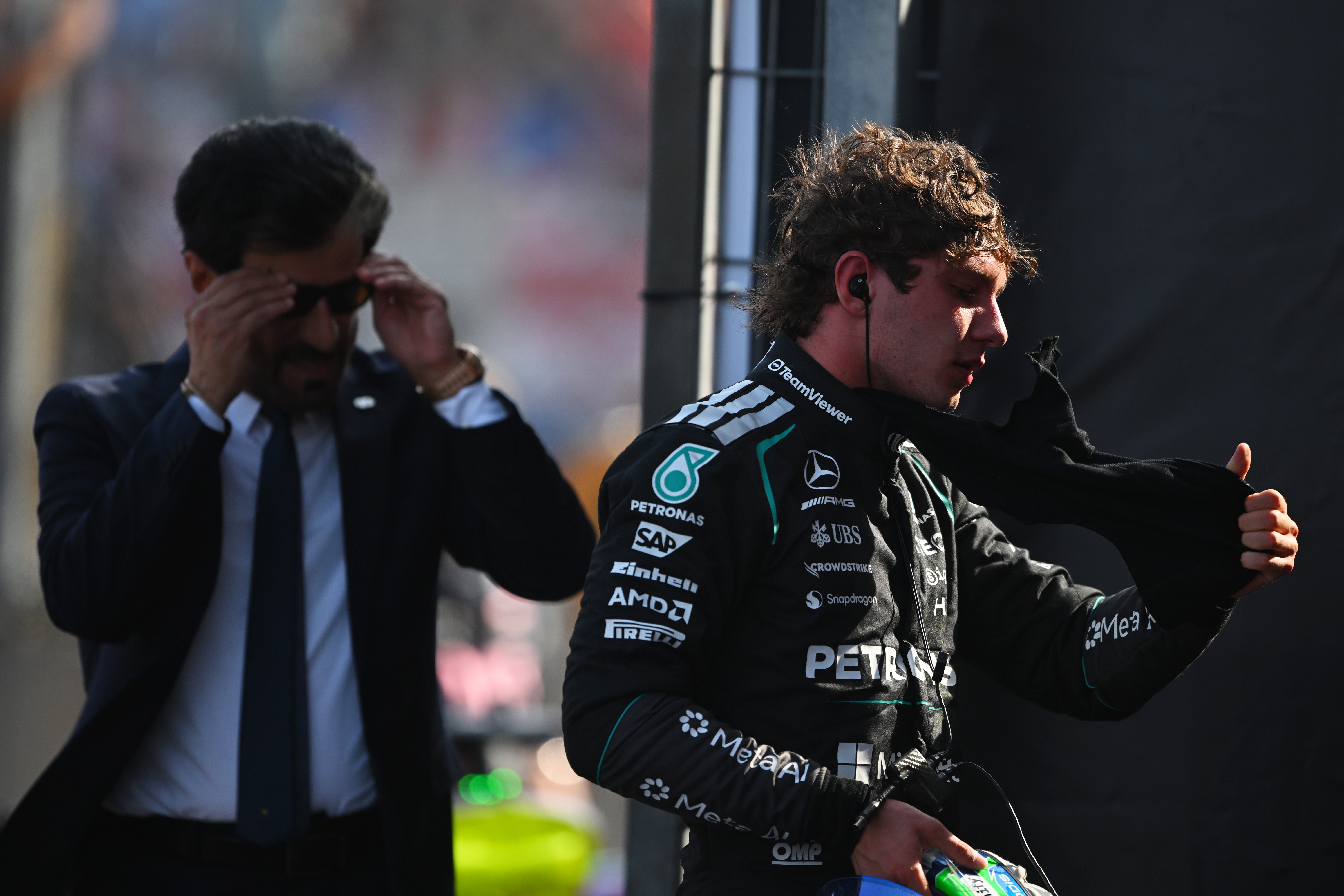 Third placed Andrea Kimi Antonelli arrives in parc ferme during the F1 Grand Prix of Hungary at Hungaroring (Getty)
