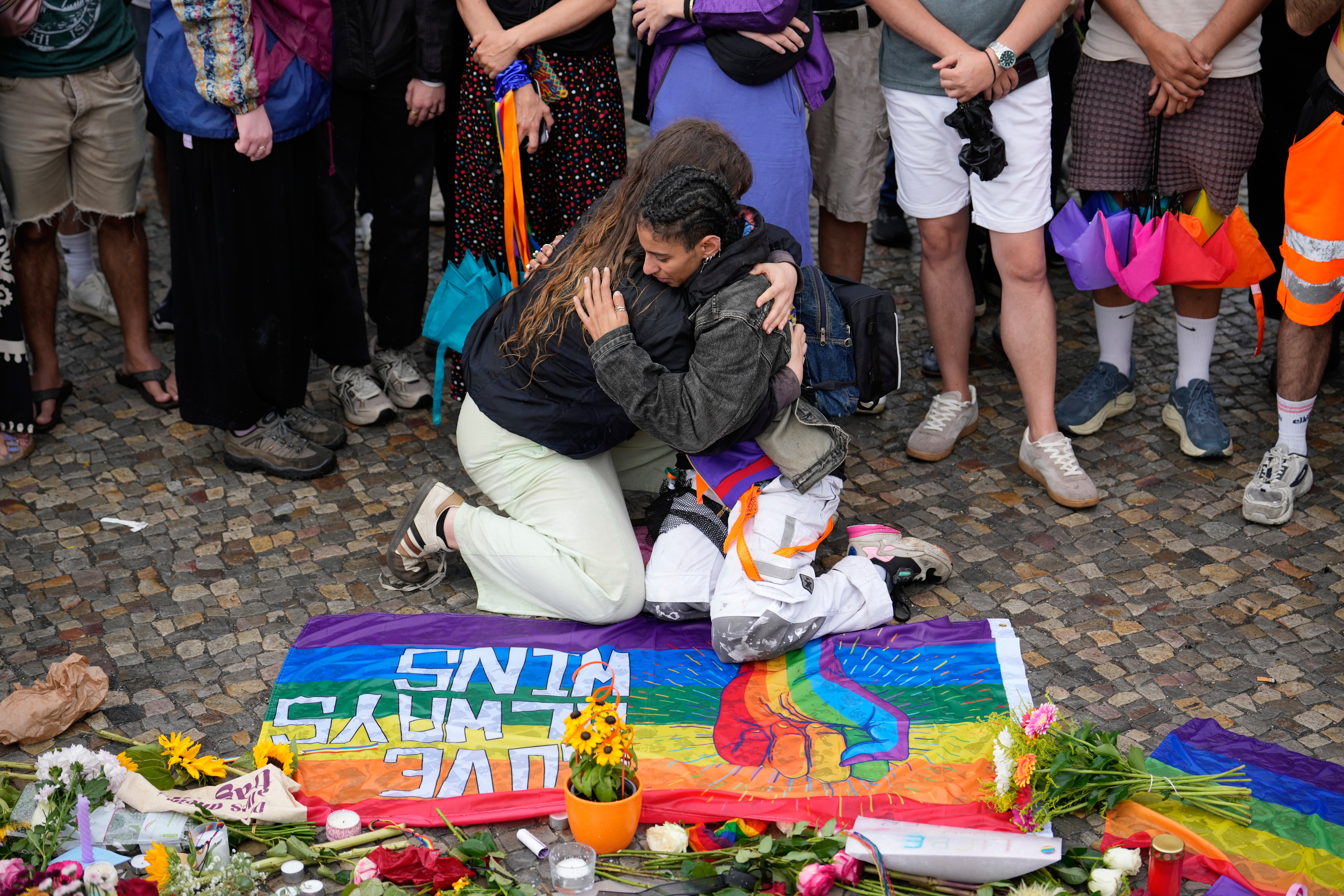 Crowds gathered outside Brandenburg Gate for a demonstration in support of the LGBTQ+ community