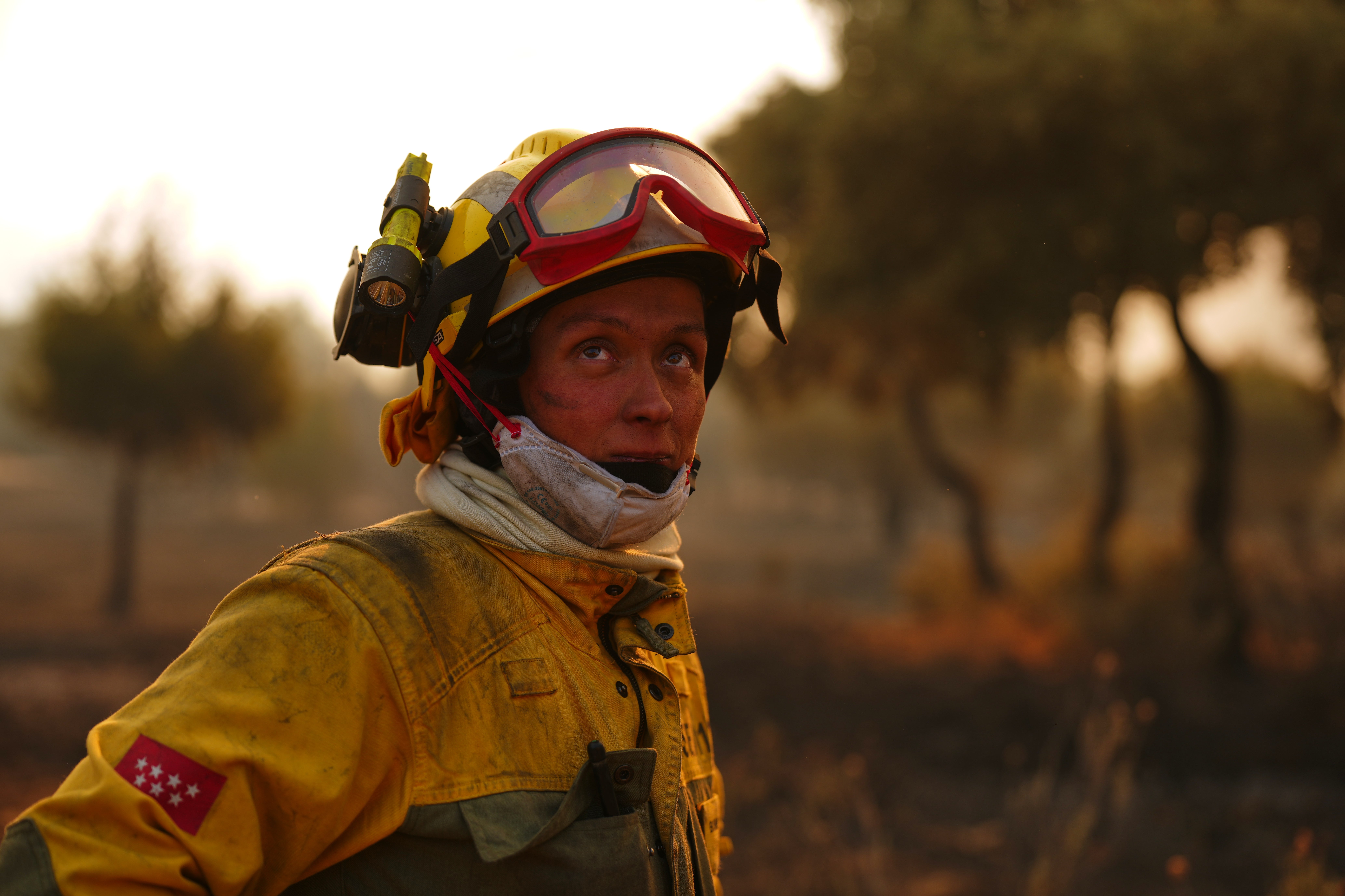 Firefighters battle a wildfire in San Martin de Valdeiglesias, west of Madrid