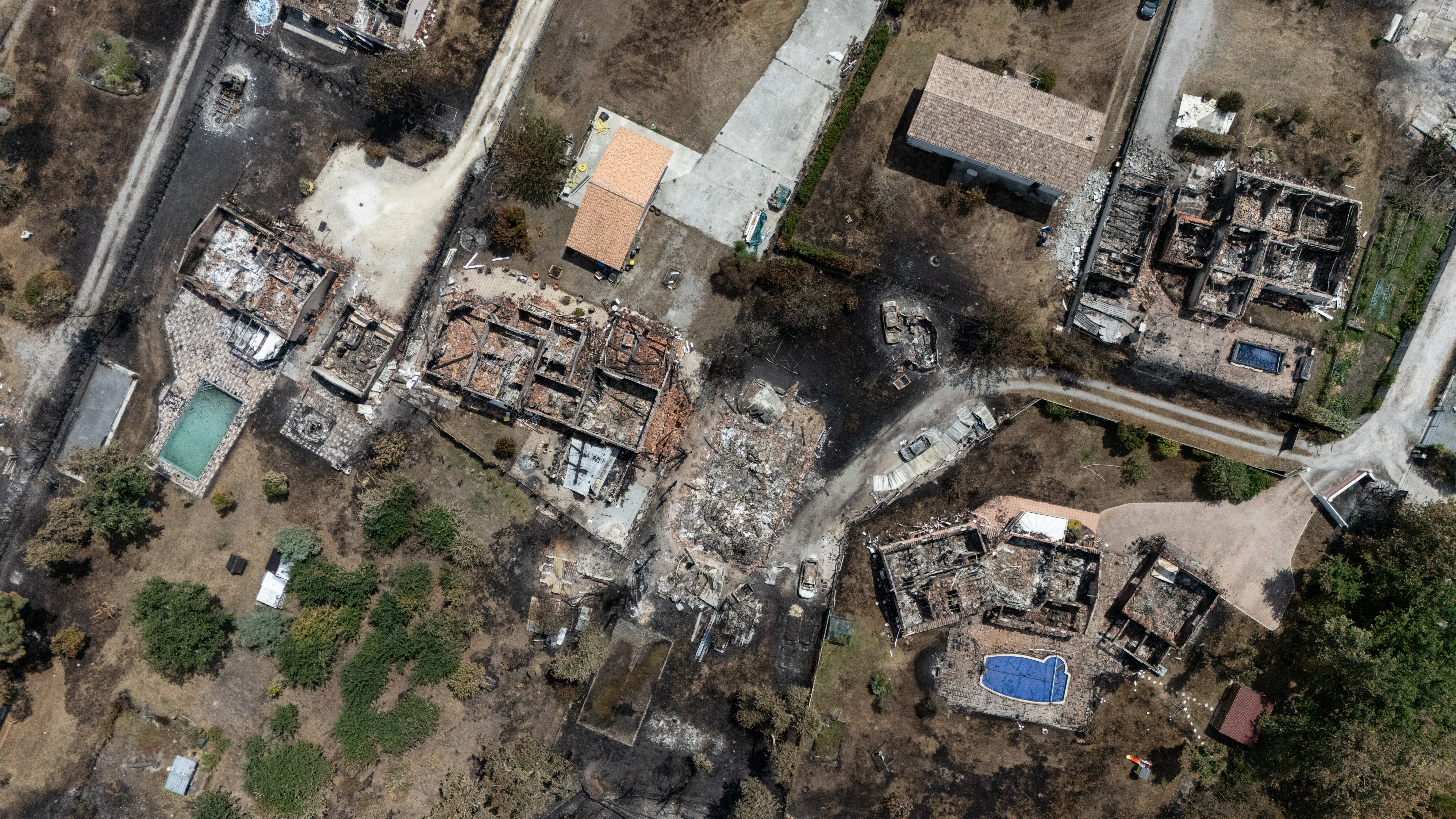 This aerial view shows damaged houses in a burnt area in the town of Le Porge, France (AFP/Getty)
