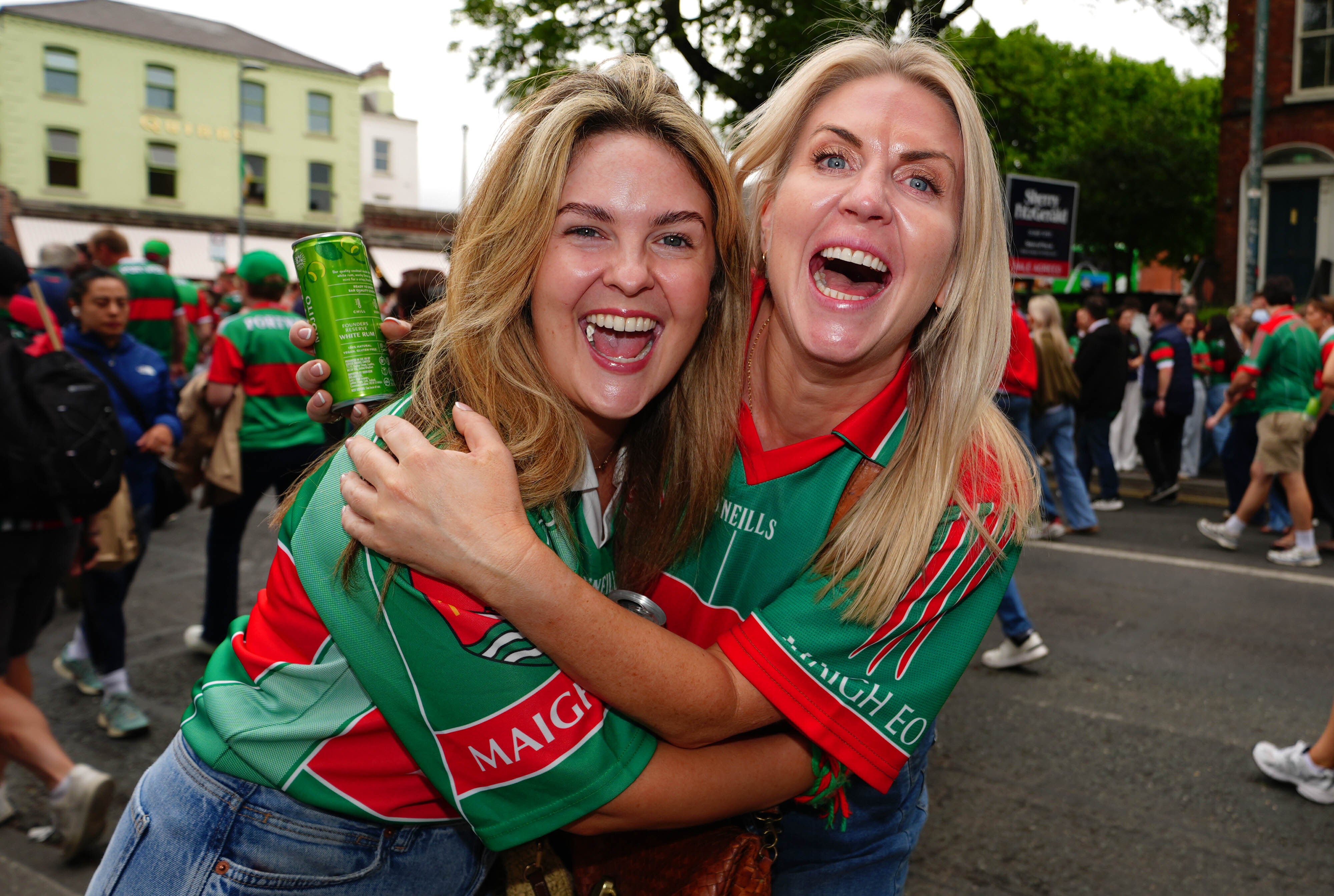 Fans outside Croke Park stadium after Mayo beat Kerry in the All-Ireland Senior Football Championship final, the team’s first win since 1951 (Brian Lawless/PA). (PA Wire)