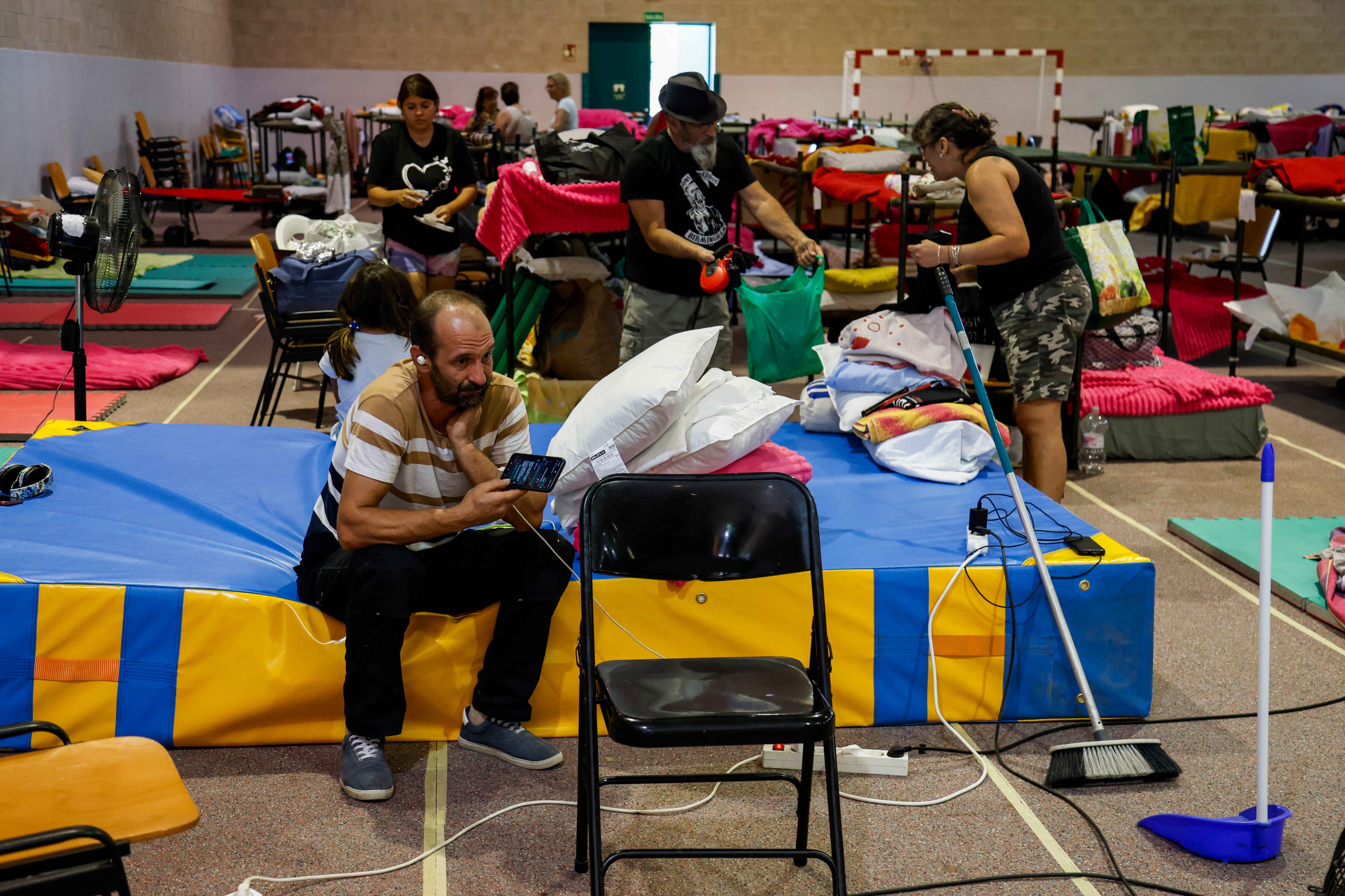 Residents spend the day at a shelter for those evacuated due to the wildfires on July 27, 2026 in Villamanta, in Madrid province, Spain. (Getty)