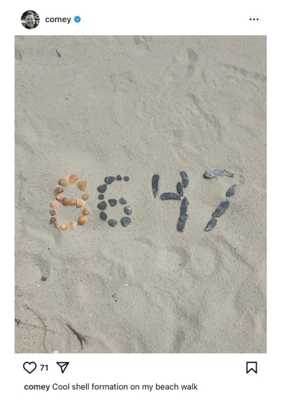 Former FBI director James Comey posted a photo of seashells spelling out '86 47' on his Instagram in 2025, prompting the Justice Department to indict him for threatening Donald Trump's life