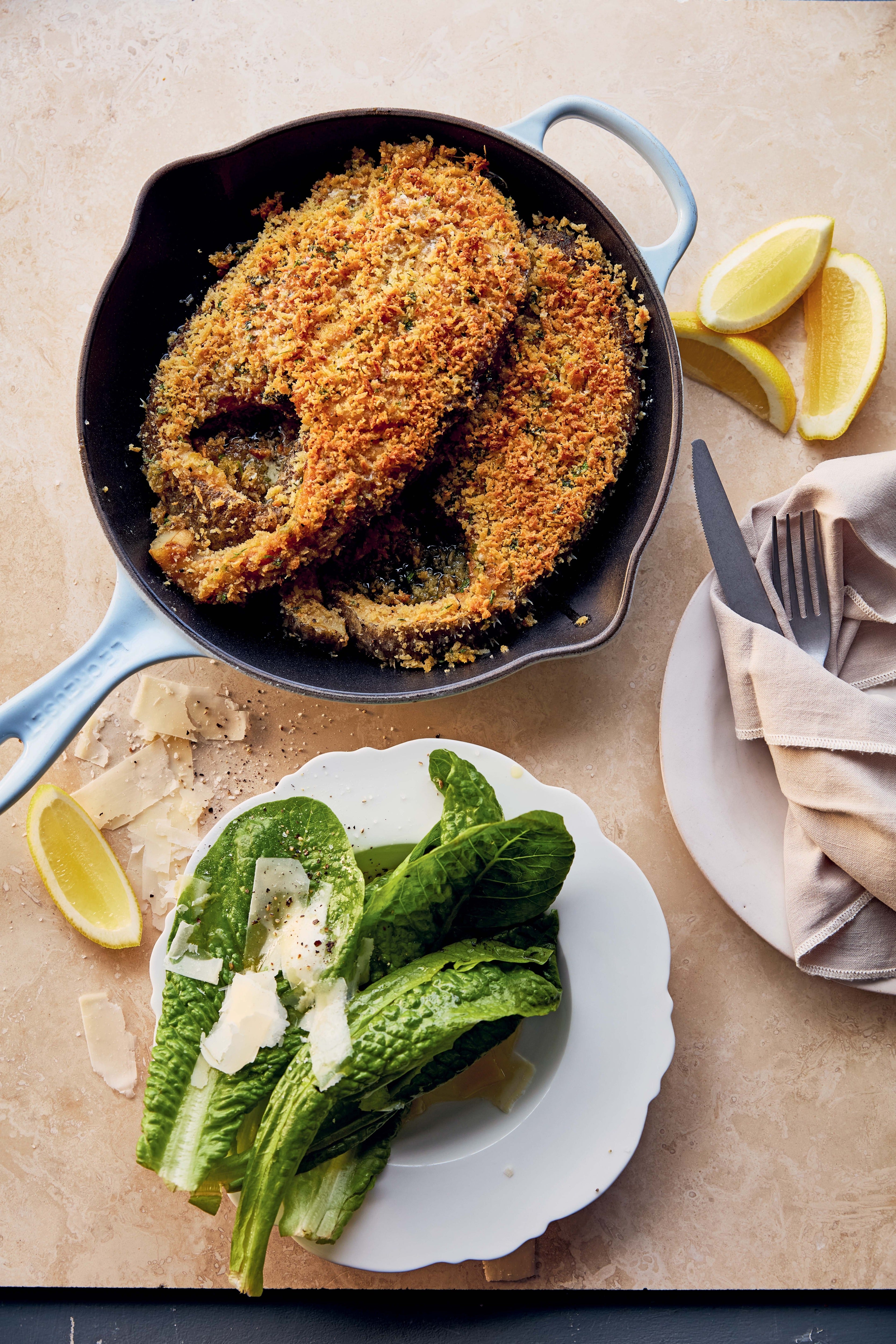 A crisp herb crust gives tender butterfish a simple but special finish