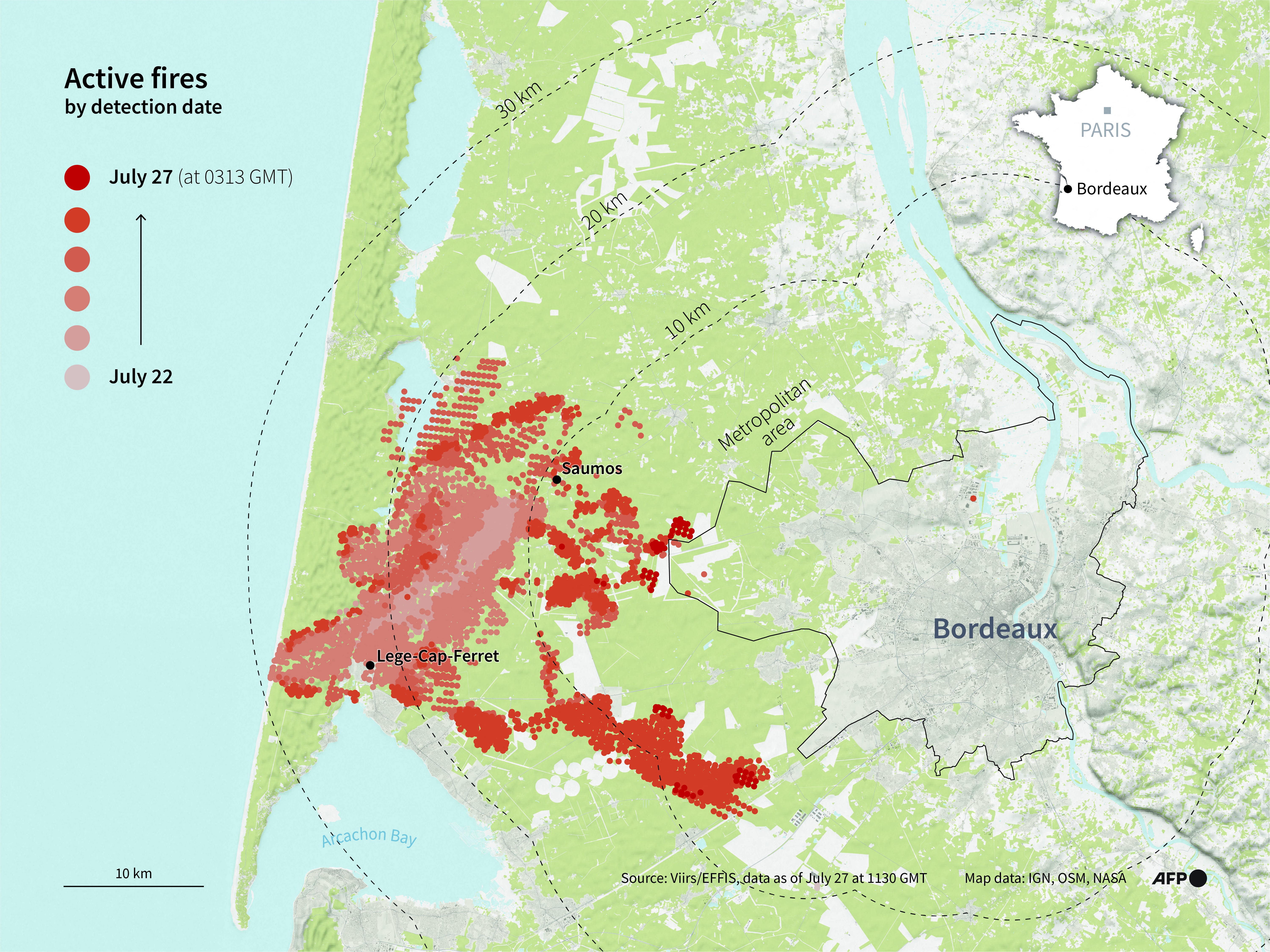 Active wildfires continue to spread through southwest France, laying ruin to homes and forcing thousands of evacuations