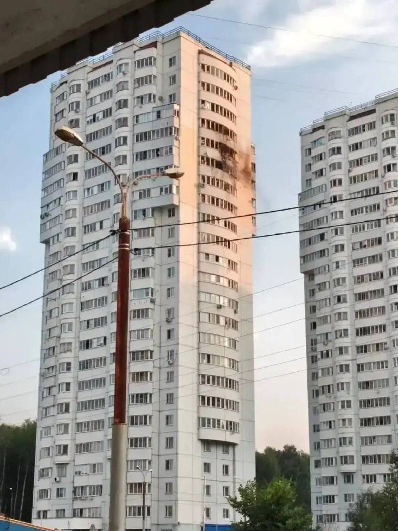 An apartment building damaged during an overnight Ukrainian drone attack, according to local authorities, in the course of Russia-Ukraine conflict, in Chekhov in the Moscow Region, Russia (Reuters)