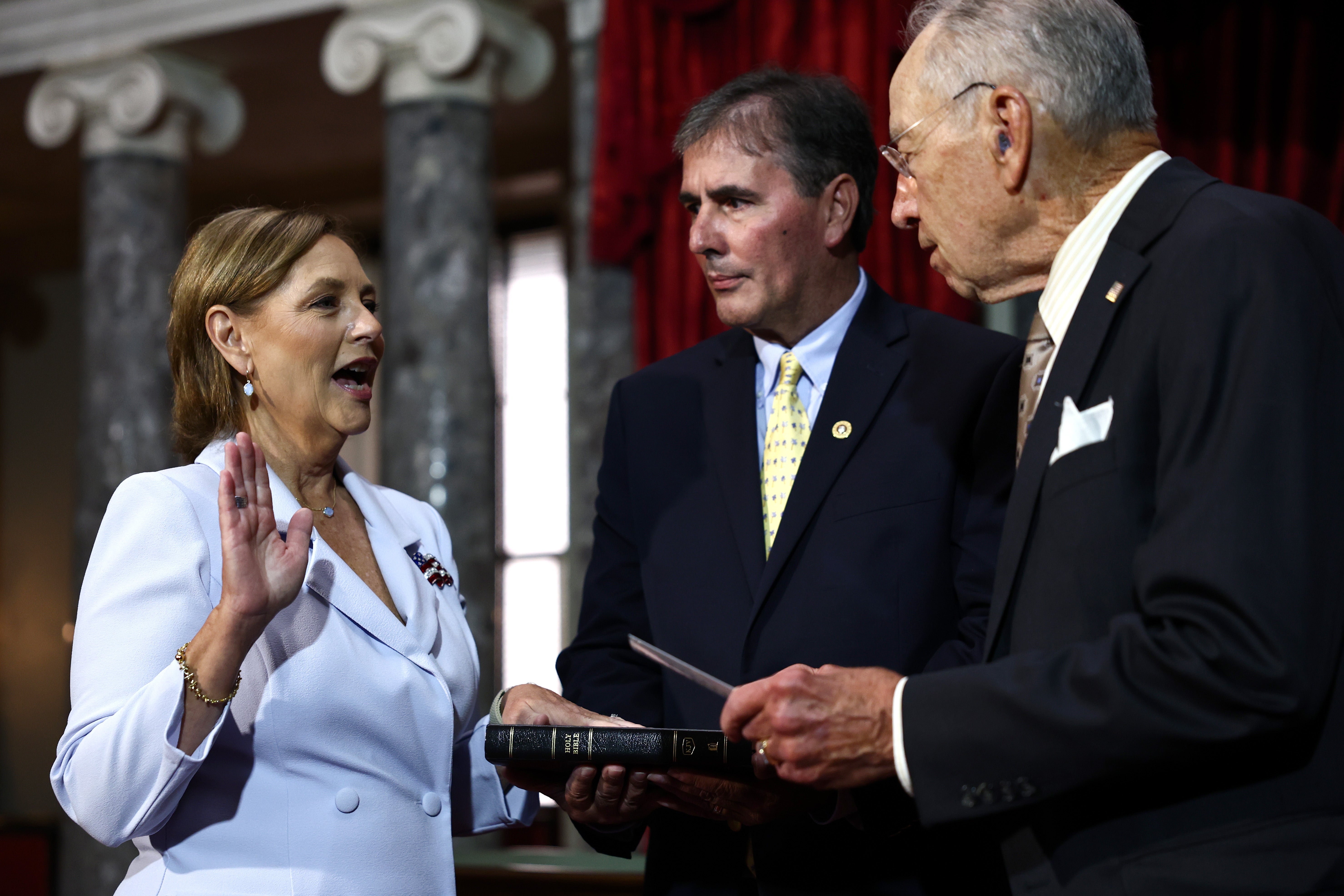 Darline Graham Nordone was sworn in last month to complete her late brother Lindsey Graham’s term but is now competing in a special primary to win his old seat outright (Getty)