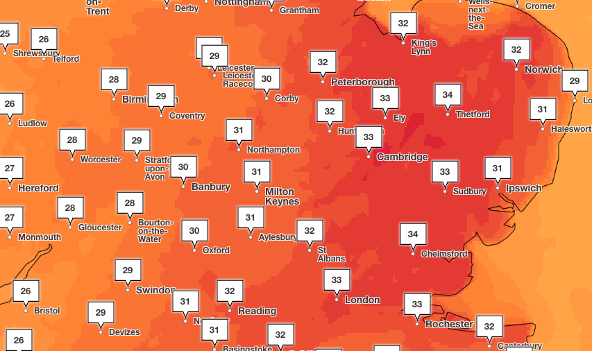 UK heatwave live: Temperatures to soar to 34C as heat health alerts issued for fourth heatwave of summer