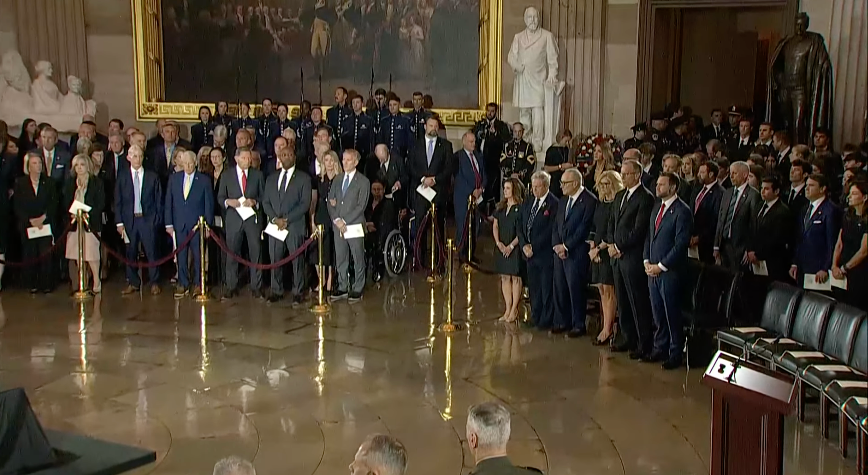 JD Vance, Johne Thune and Tim Scott are among those gathered in the Rotunda