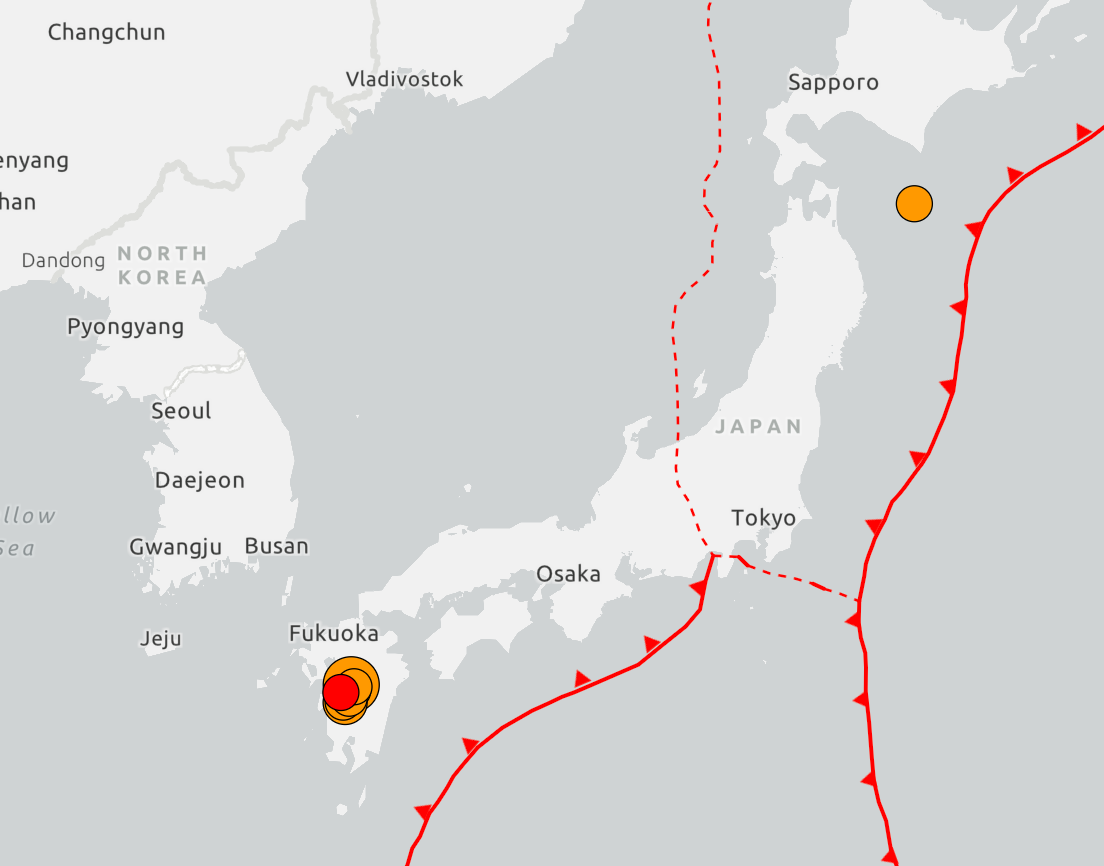Earthquake map Japan (US Geological Survey)