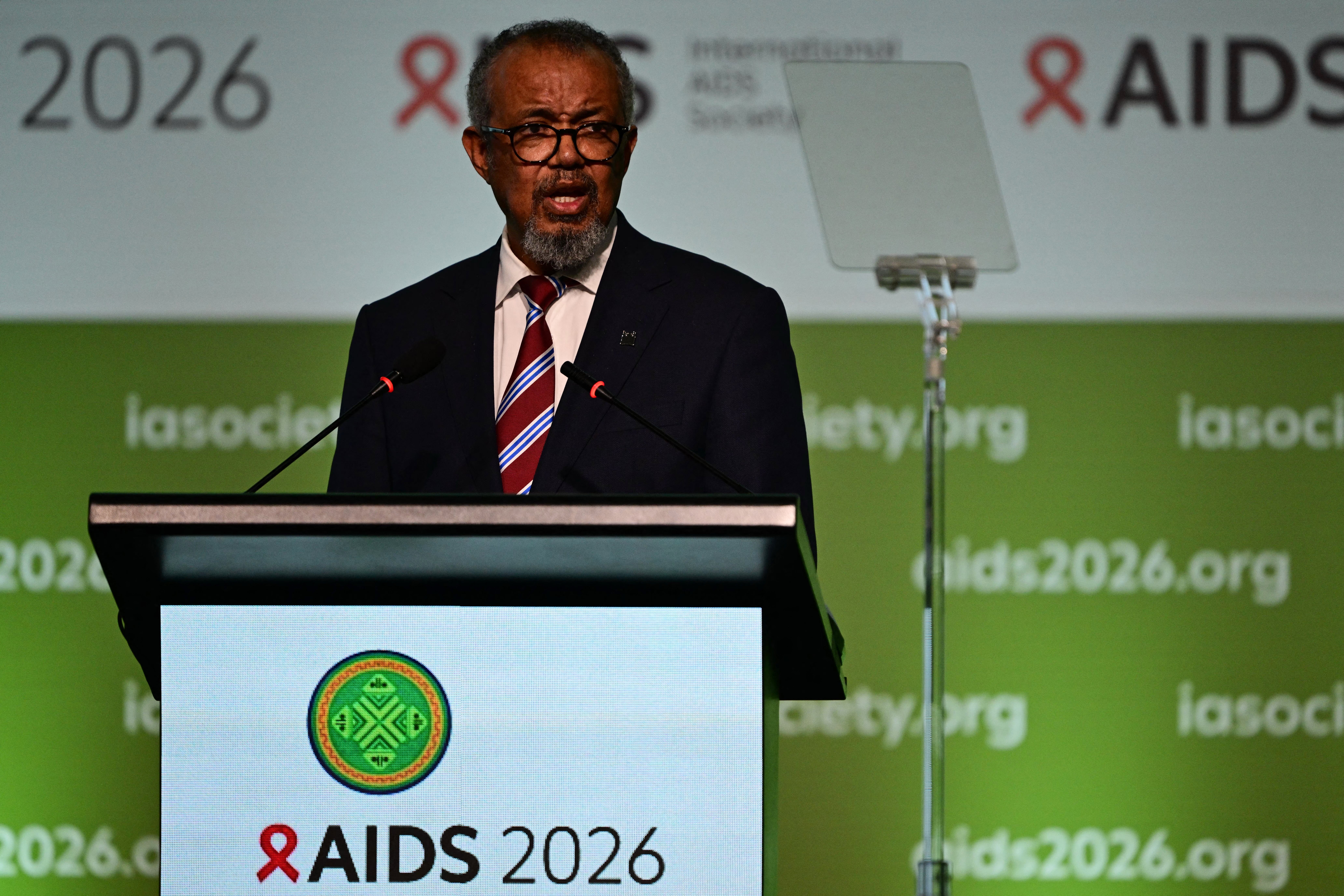 Director-General Tedros Adhanom Ghebreyesus of the World Health Organisation (WHO) speaks during the International AIDS Conference in Rio de Janeiro, Brazil, this week.