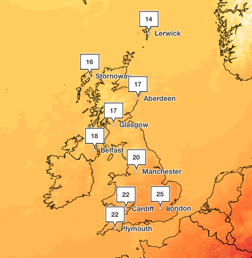 Temperatures are set to cool slightly on Friday and drop to the mid-twenties