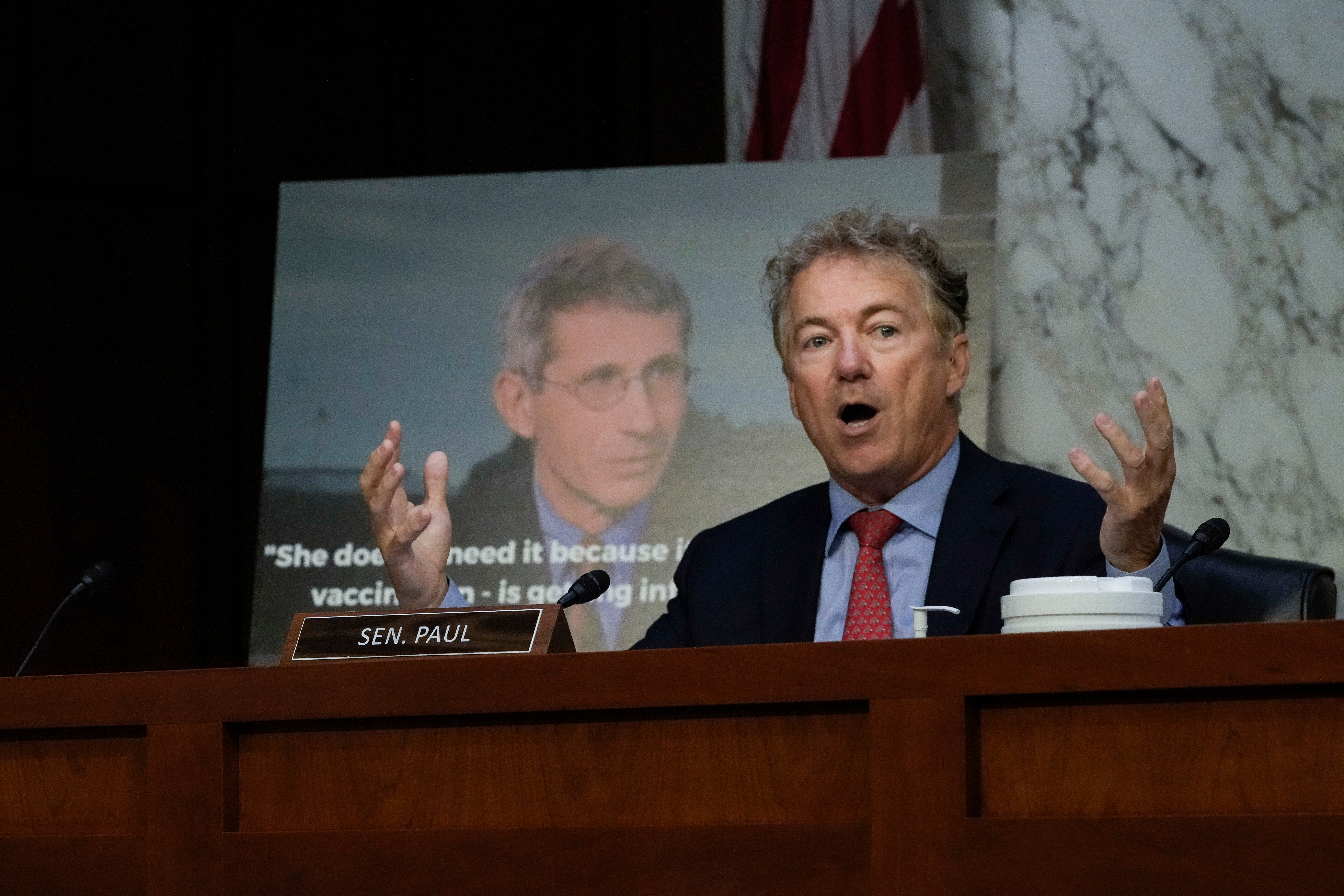 Sen. Rand Paul (R-KY) questions Dr. Anthony Fauci during a Senate Committee on Health, Education, Labor and Pensions hearing about the federal response to monkeypox, on Capitol Hill, September 14