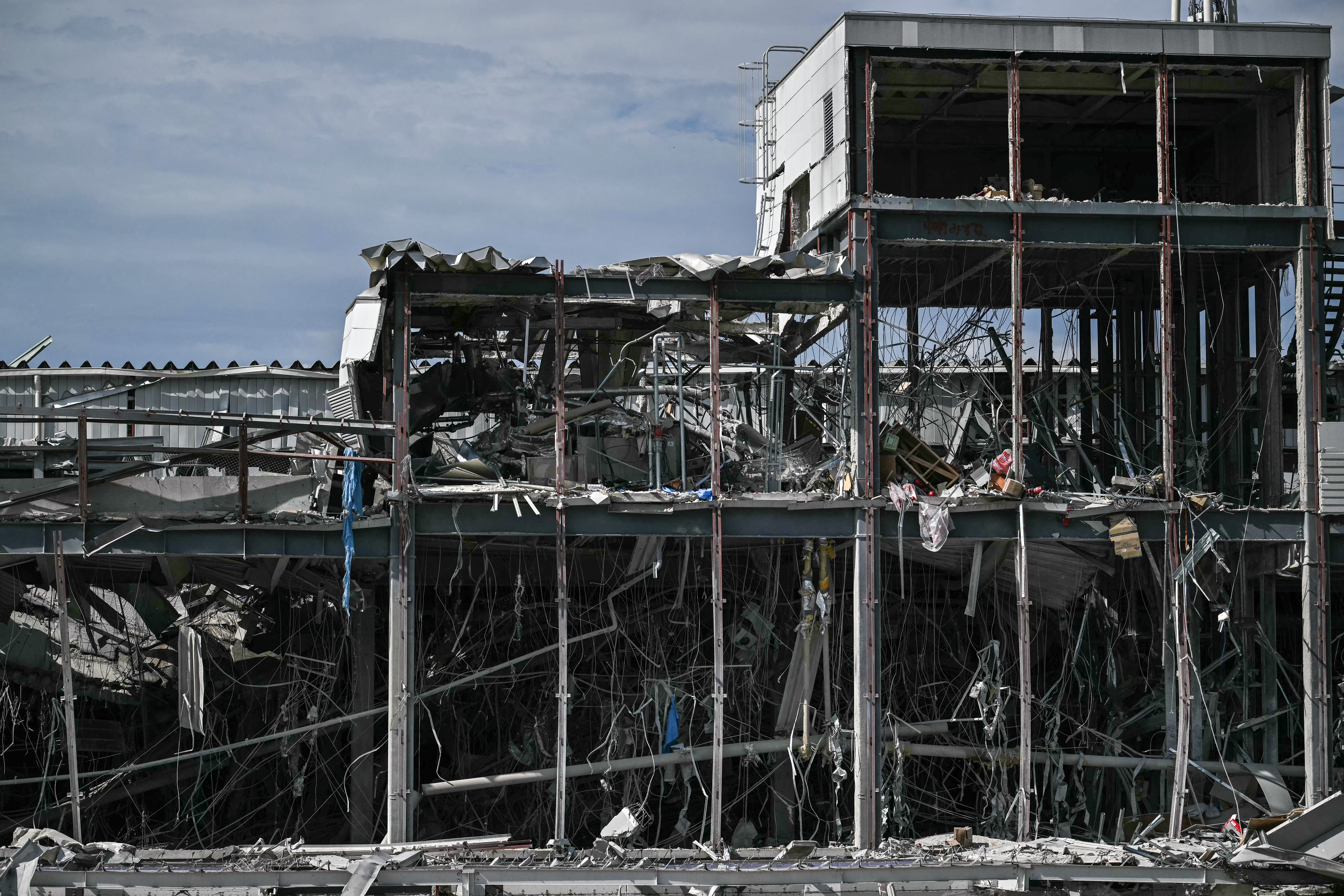 A general view shows damage to part of the Aeon Mall Kumamoto in Kashima, Kumamoto Prefecture