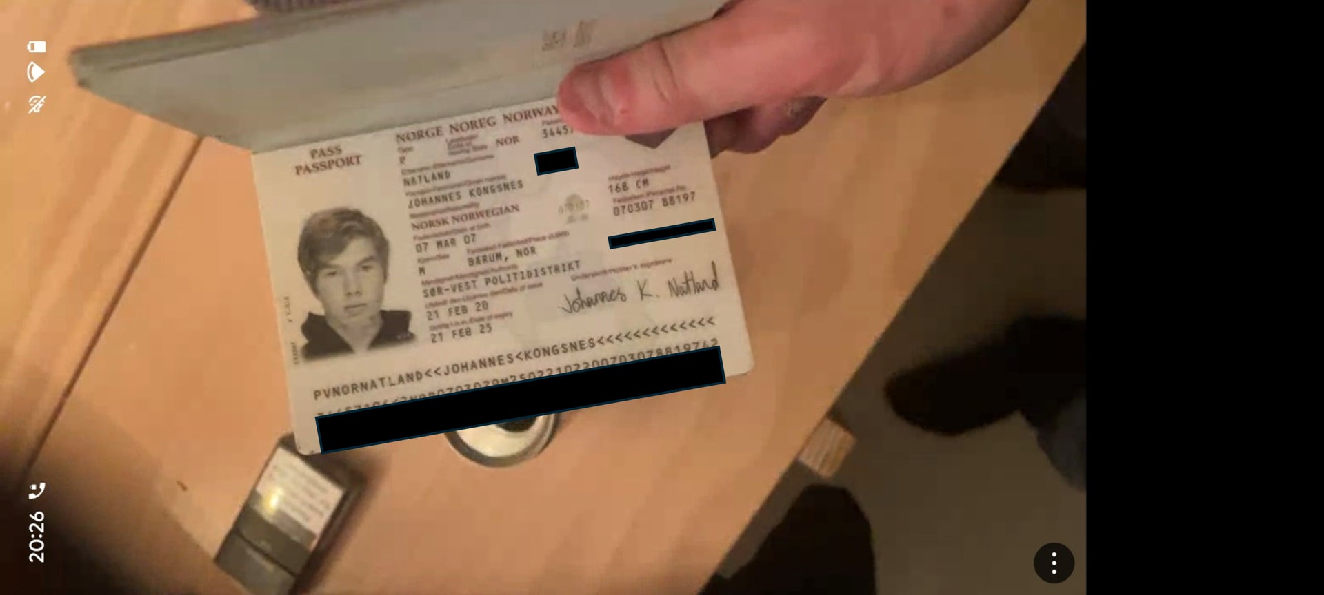 A court has heard an undated handout photo issued by the Counter-Terrorism Police showing Johannes Natland's passport to the jury in the trial of Norwegian teenager Johannes Natland, who was allegedly recruited by a Swedish organized crime group used by the Iranian regime to kill someone in the UK. Publication date: Wednesday, June 3, 2026.