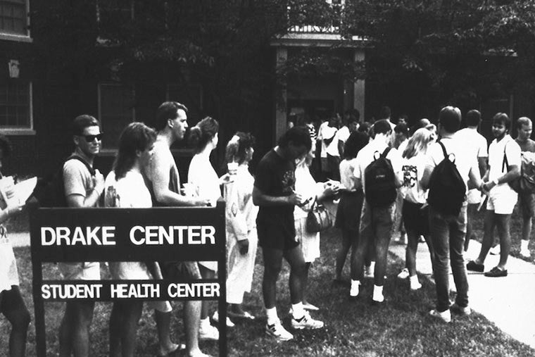 College students stand in line for measles vaccinations at Georgia’s Auburn University in April 1989 - the year of the last major measles outbreak in the US - until today (AP)
